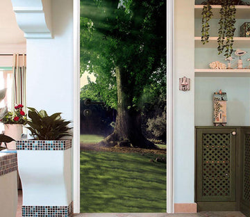 3D tree meadow green door mural Wallpaper AJ Wallpaper 