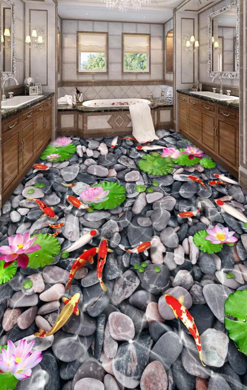3D Pood Bottom Pebbles Floor Mural Wallpaper AJ Wallpaper 2 