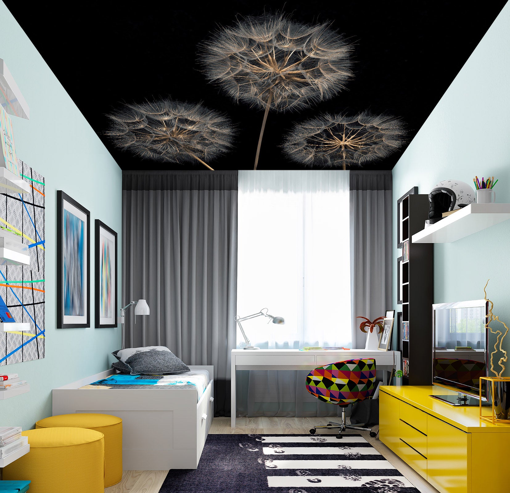 3D Black Dandelion 2584 Assaf Frank Ceiling Wallpaper Murals