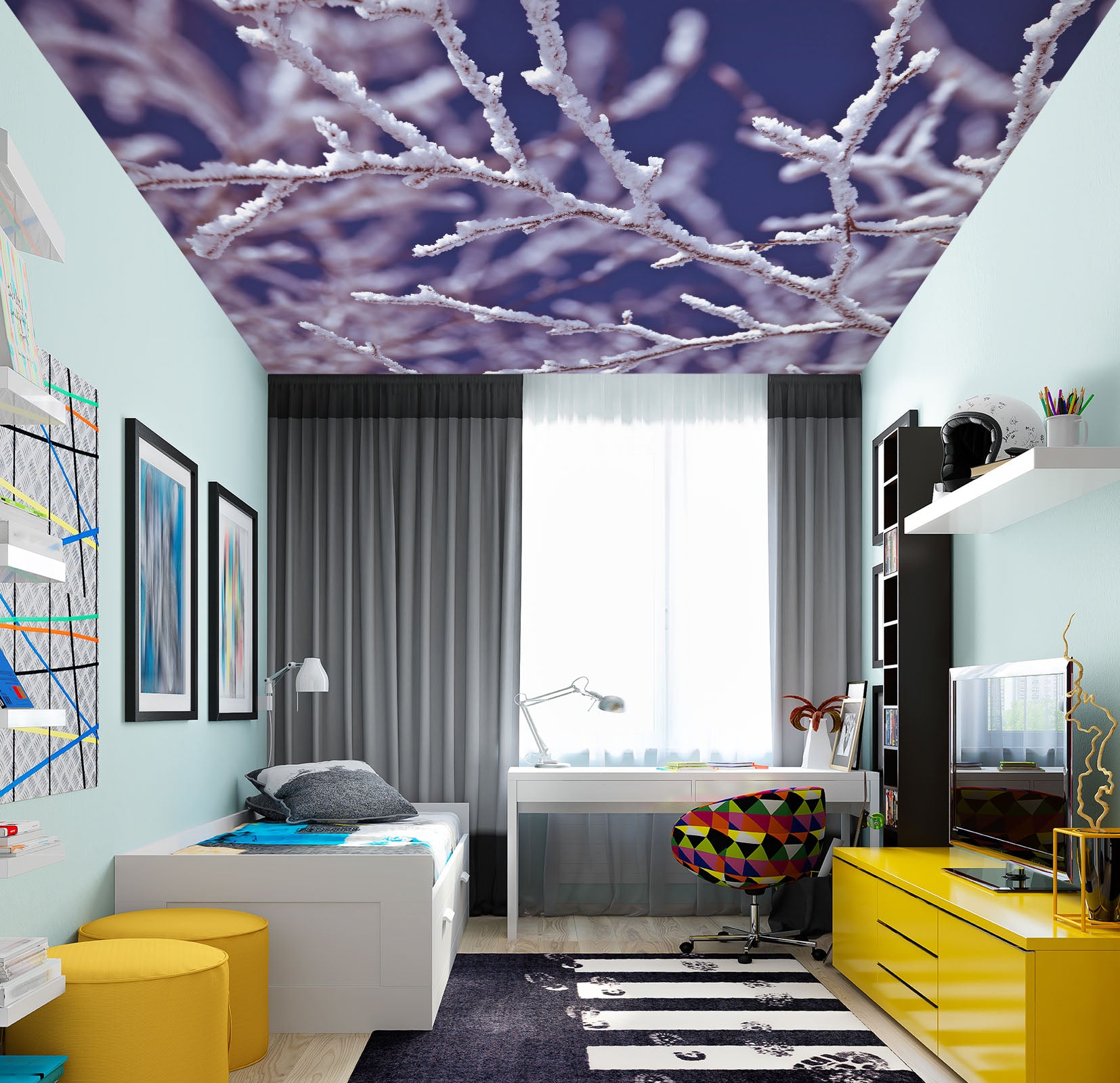 3D Winter Snow Branches 2555 Assaf Frank Ceiling Wallpaper Murals