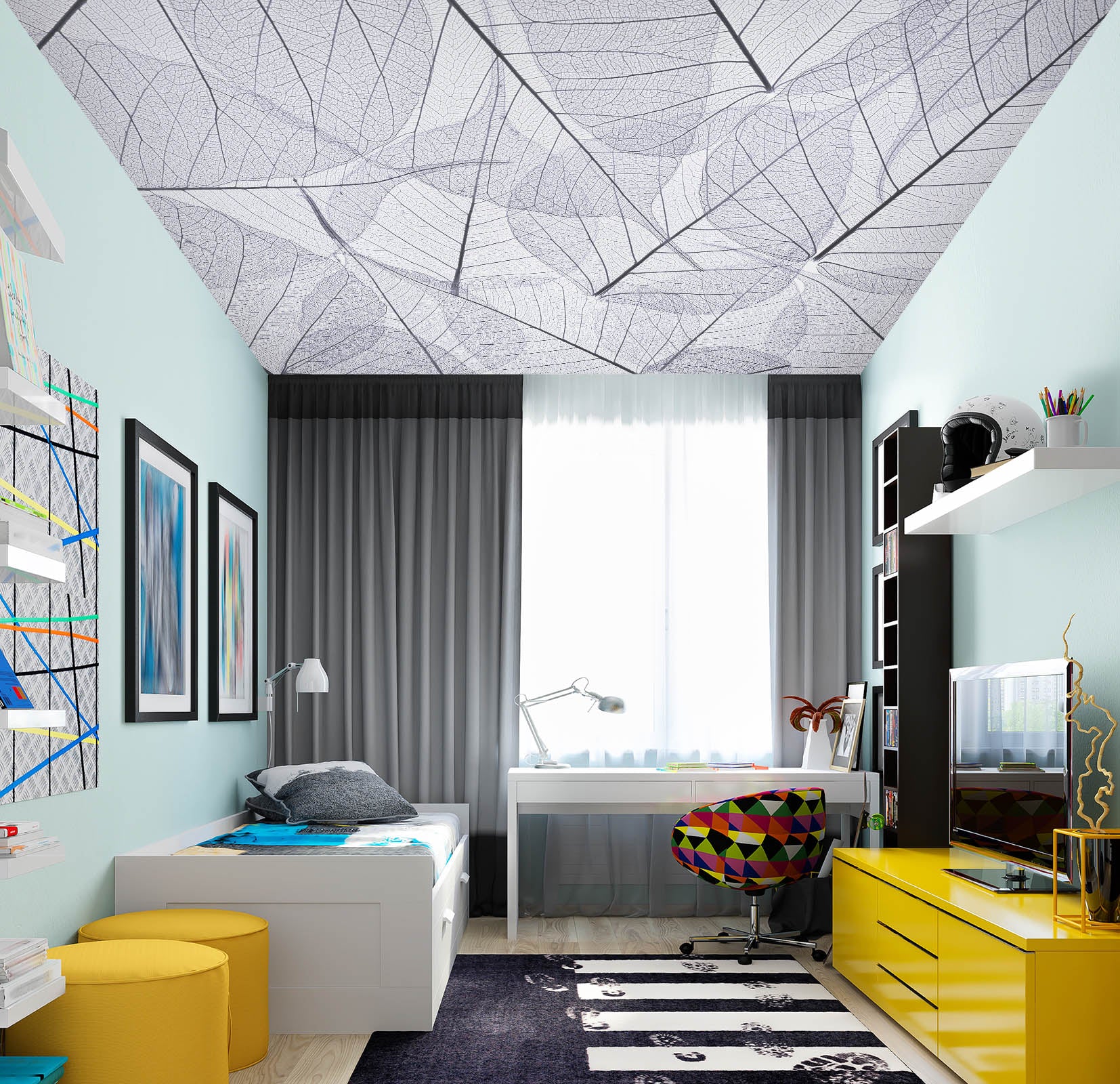 3D Gray Leaf Texture 2565 Assaf Frank Ceiling Wallpaper Murals
