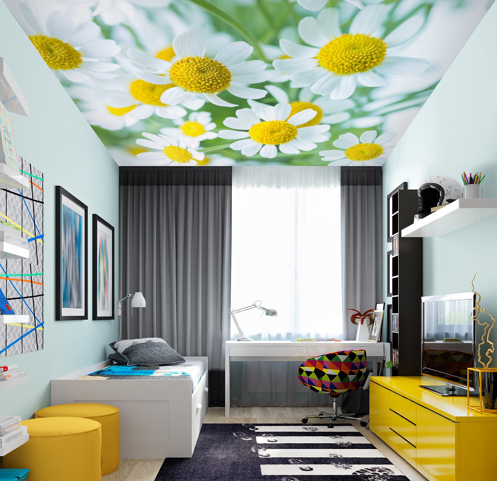 3D White Daisy Petals 2583 Assaf Frank Ceiling Wallpaper Murals