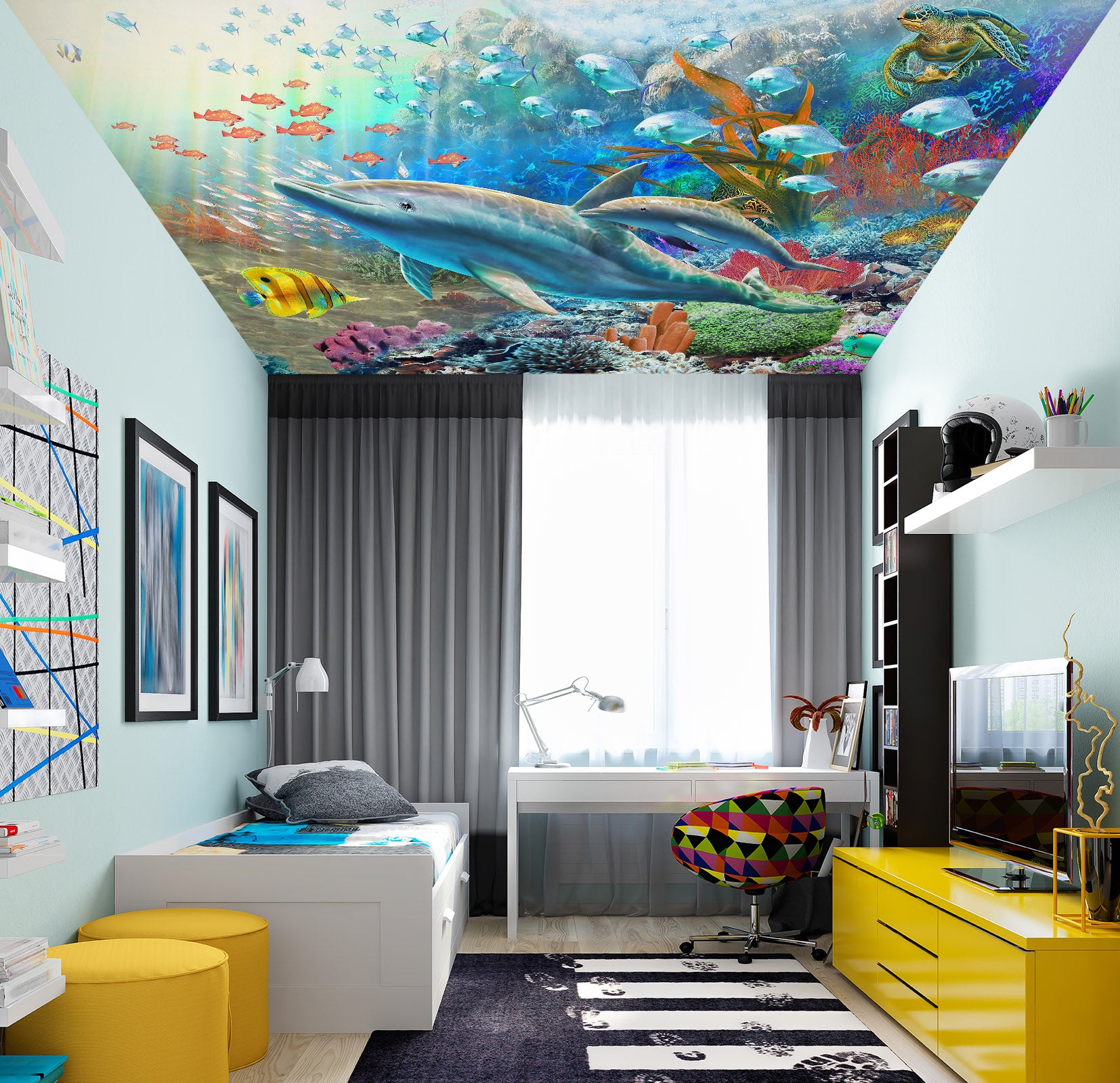 3D Dolphin Fish 1006 Adrian Chesterman Ceiling Wallpaper Murals