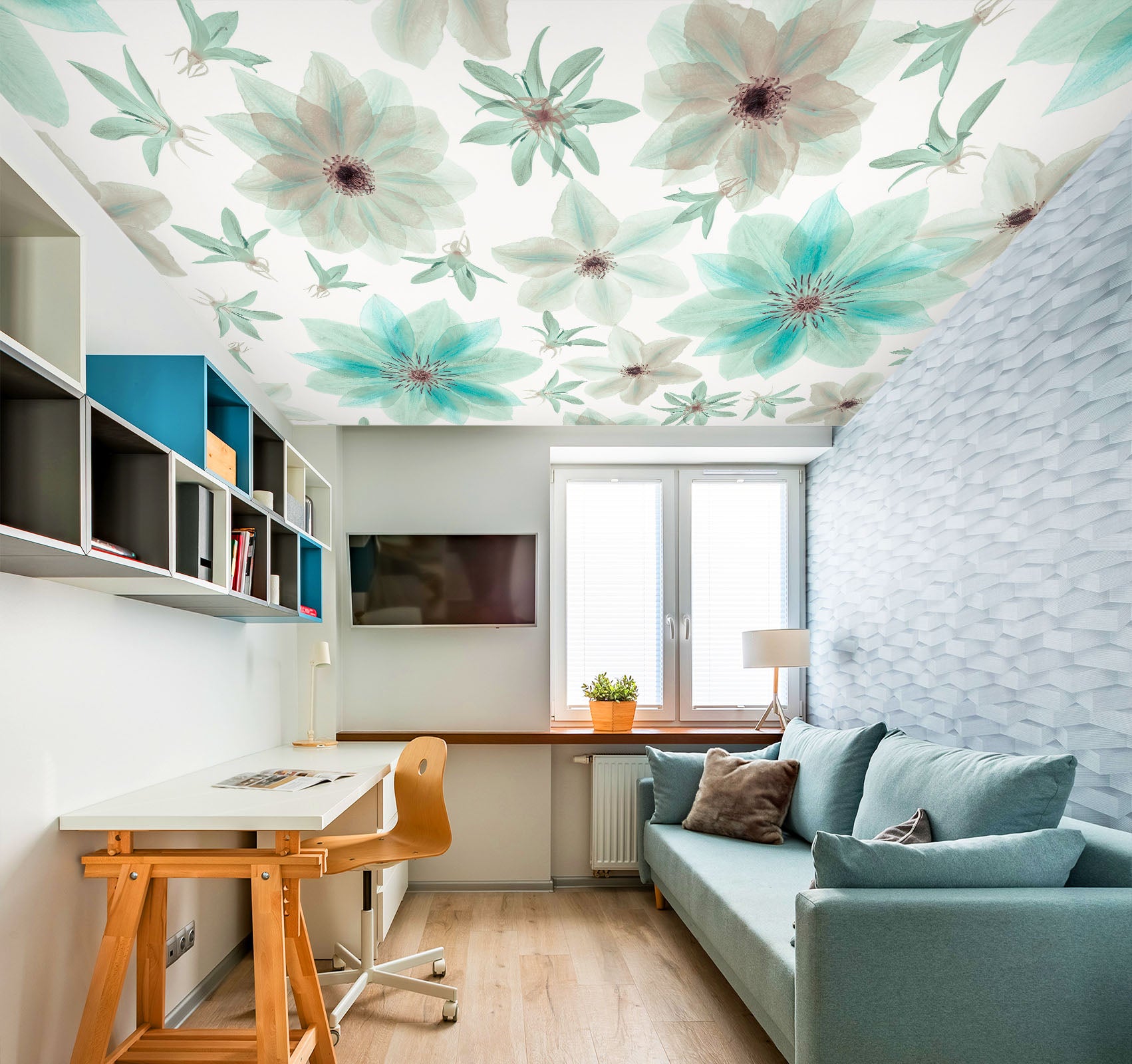 3D Green Petal Flower 2597 Assaf Frank Ceiling Wallpaper Murals