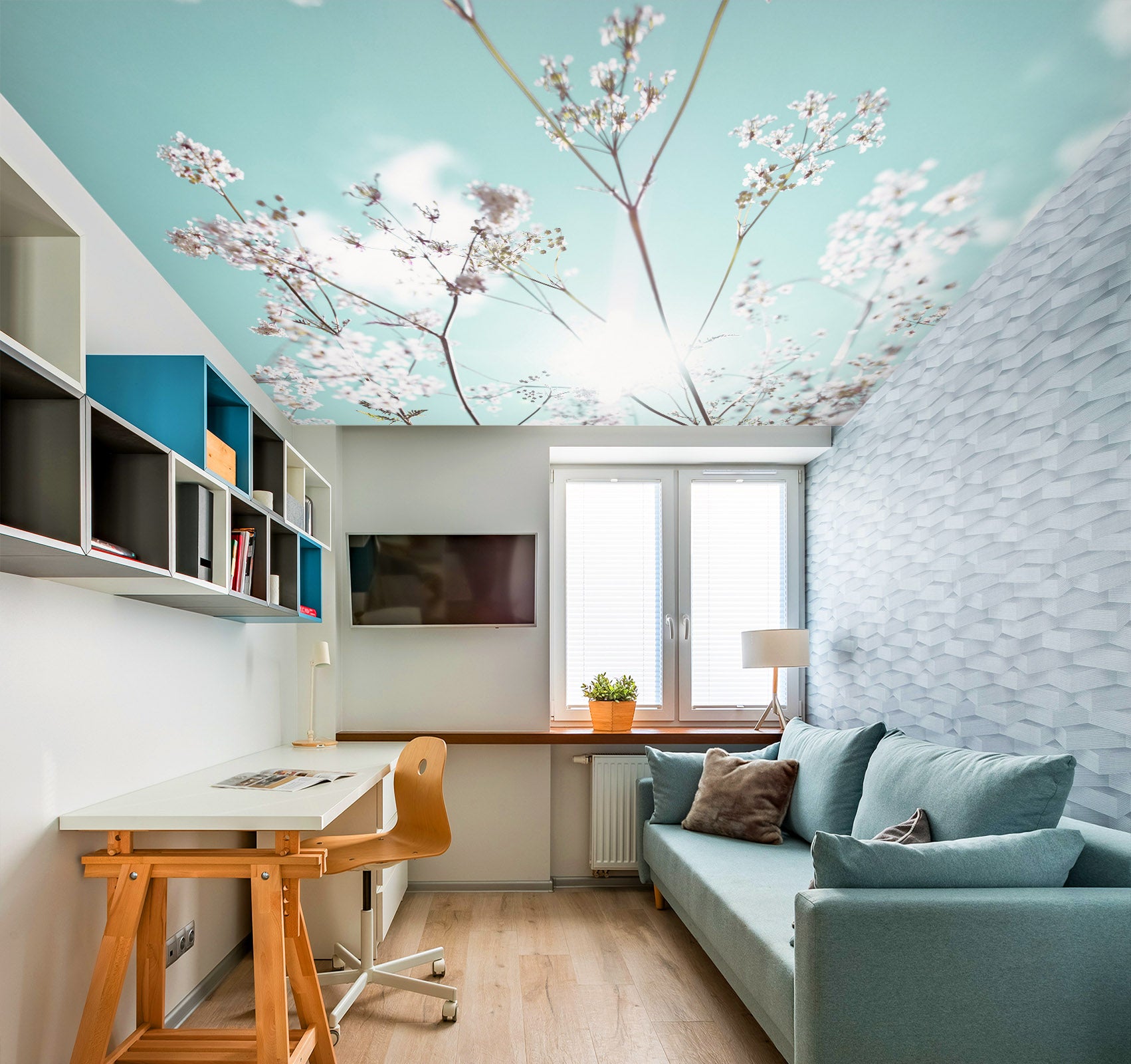 3D Sunshine White Flower 2573 Assaf Frank Ceiling Wallpaper Murals