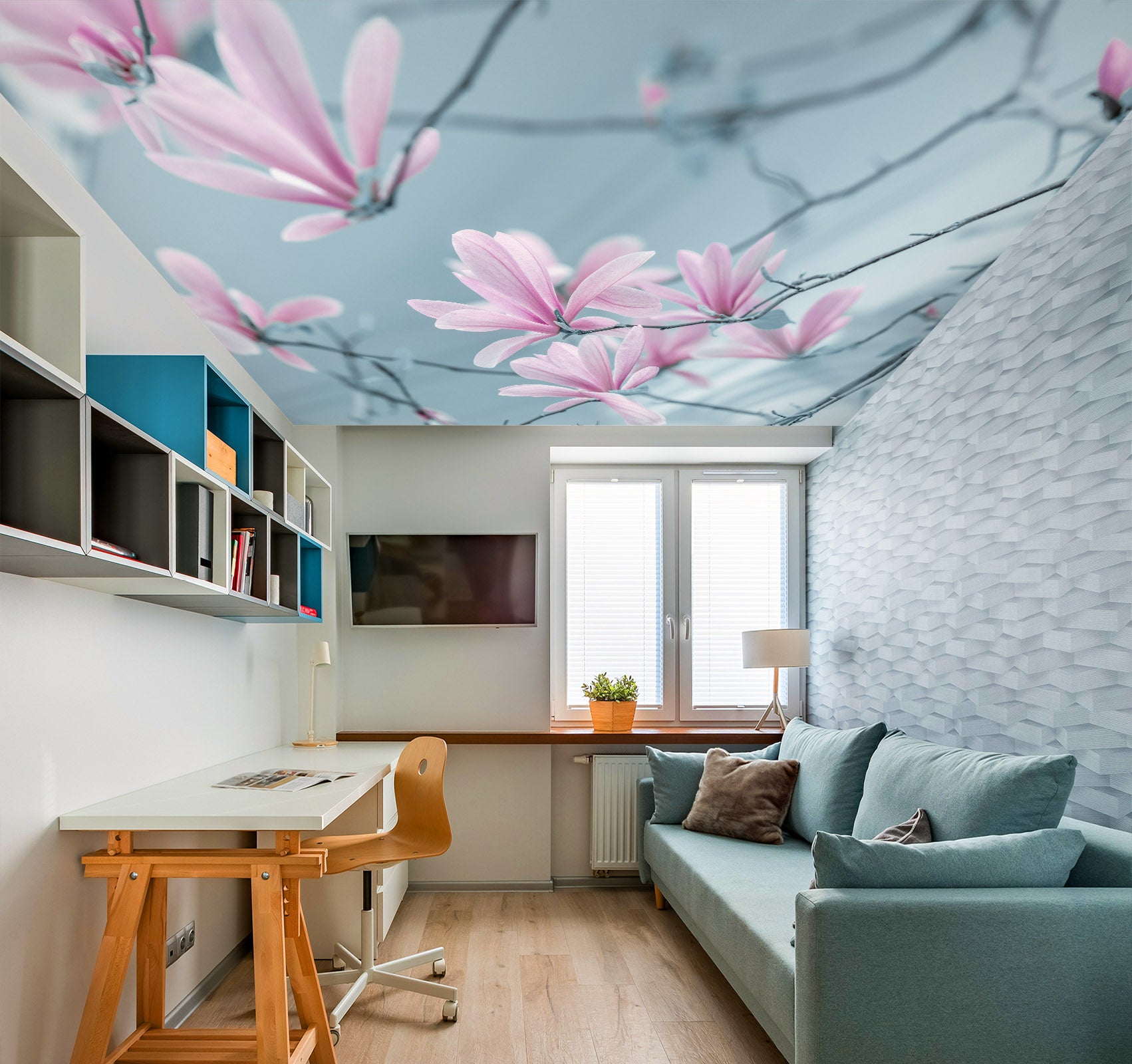 3D Pink Flower Branch 2589 Assaf Frank Ceiling Wallpaper Murals
