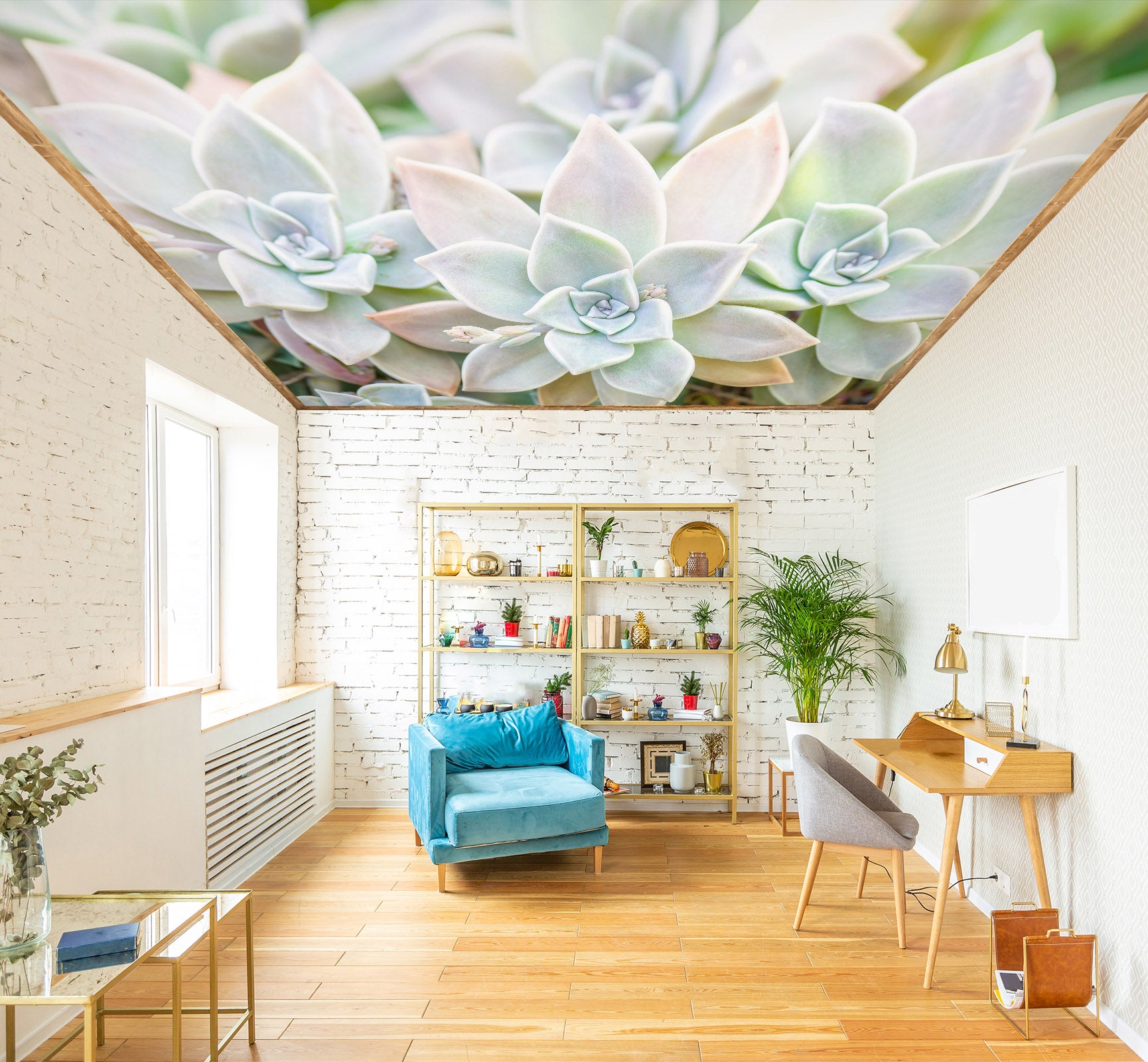 3D Green Succulents 2586 Assaf Frank Ceiling Wallpaper Murals
