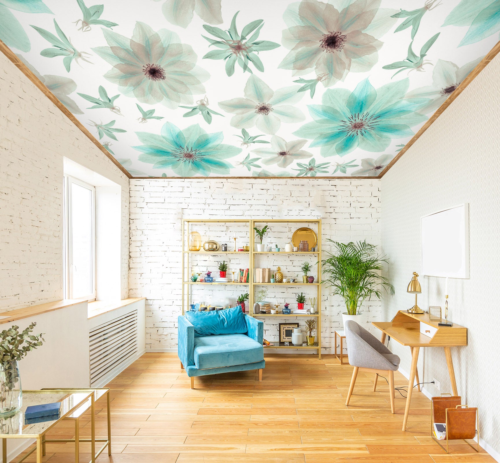3D Green Petal Flower 2597 Assaf Frank Ceiling Wallpaper Murals