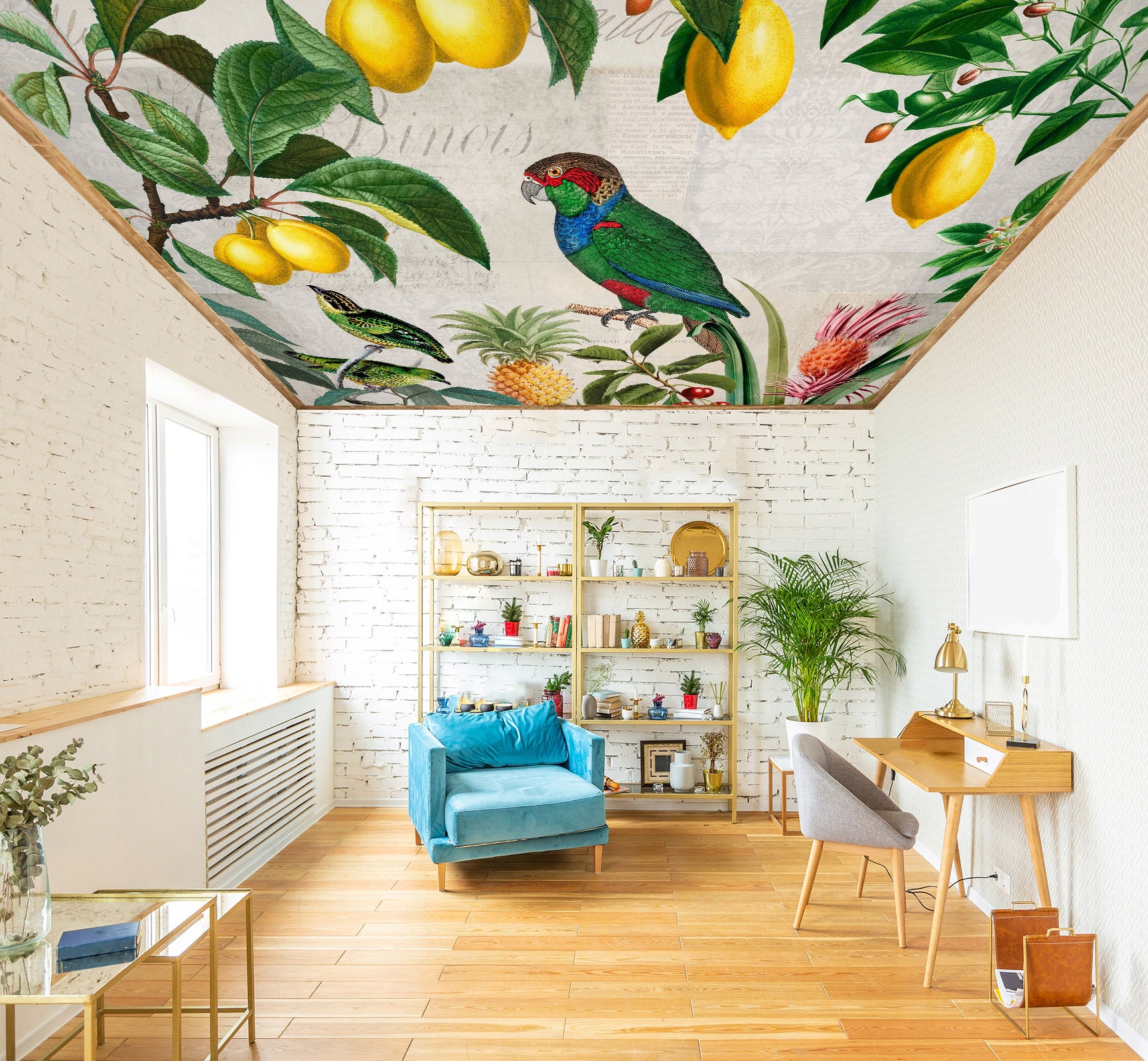 3D Green Parrot Lemon 978 Andrea Haase Ceiling Wallpaper Murals