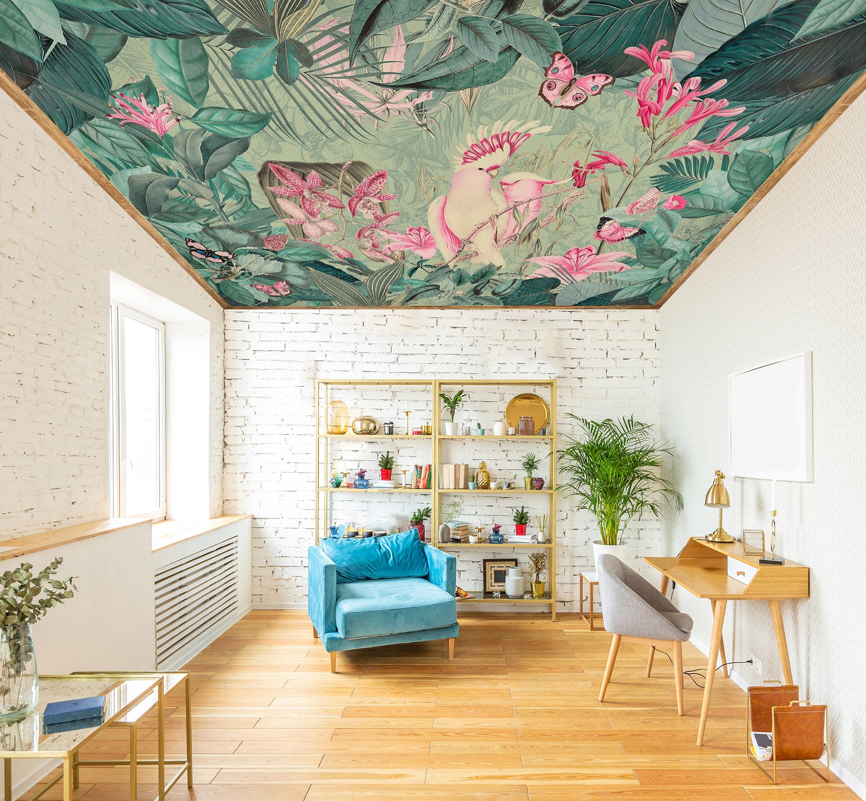 3D Pink Parrot Leaves 971 Andrea Haase Ceiling Wallpaper Murals