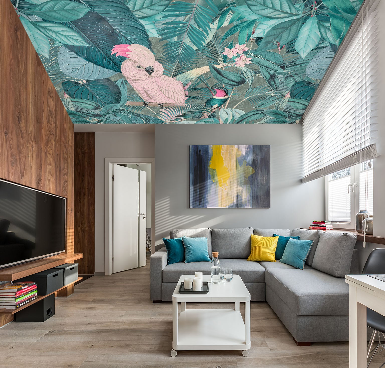 3D Blue Leaf Parrot 5257 Andrea Haase Ceiling Wallpaper Murals