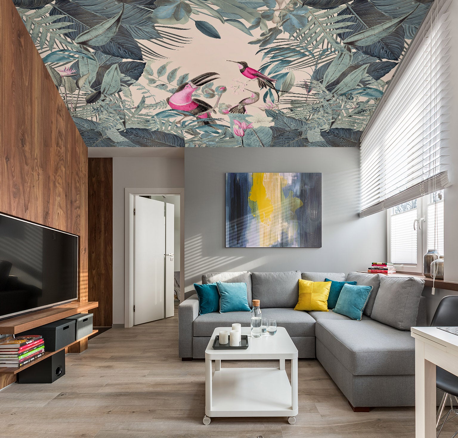 3D Pink Bird Leaves 968 Andrea Haase Ceiling Wallpaper Murals