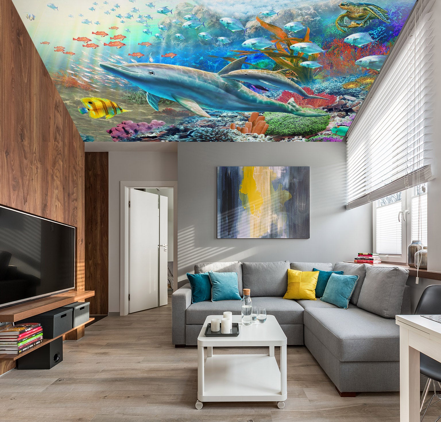 3D Dolphin Fish 1006 Adrian Chesterman Ceiling Wallpaper Murals