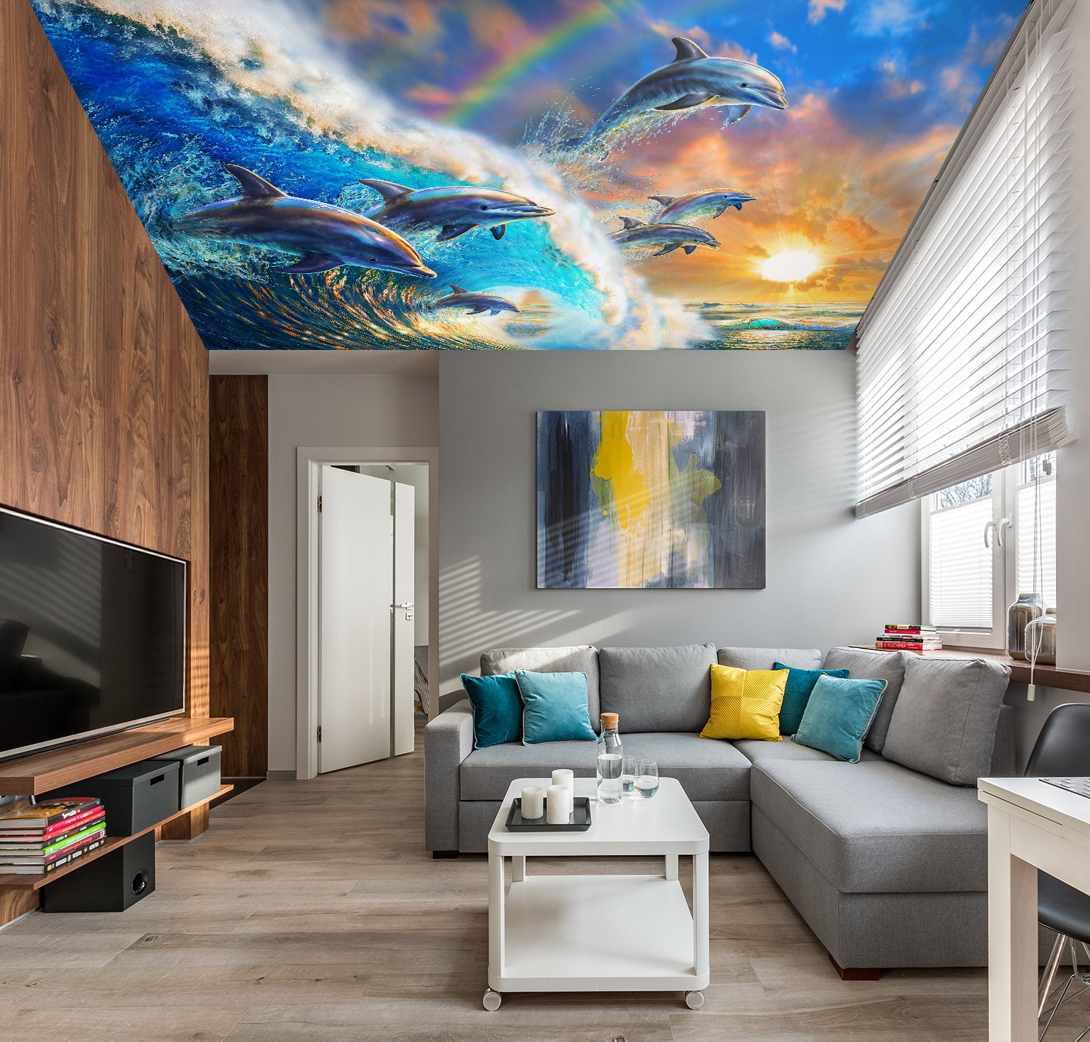 3D Wave Dolphin 1007 Adrian Chesterman Ceiling Wallpaper Murals