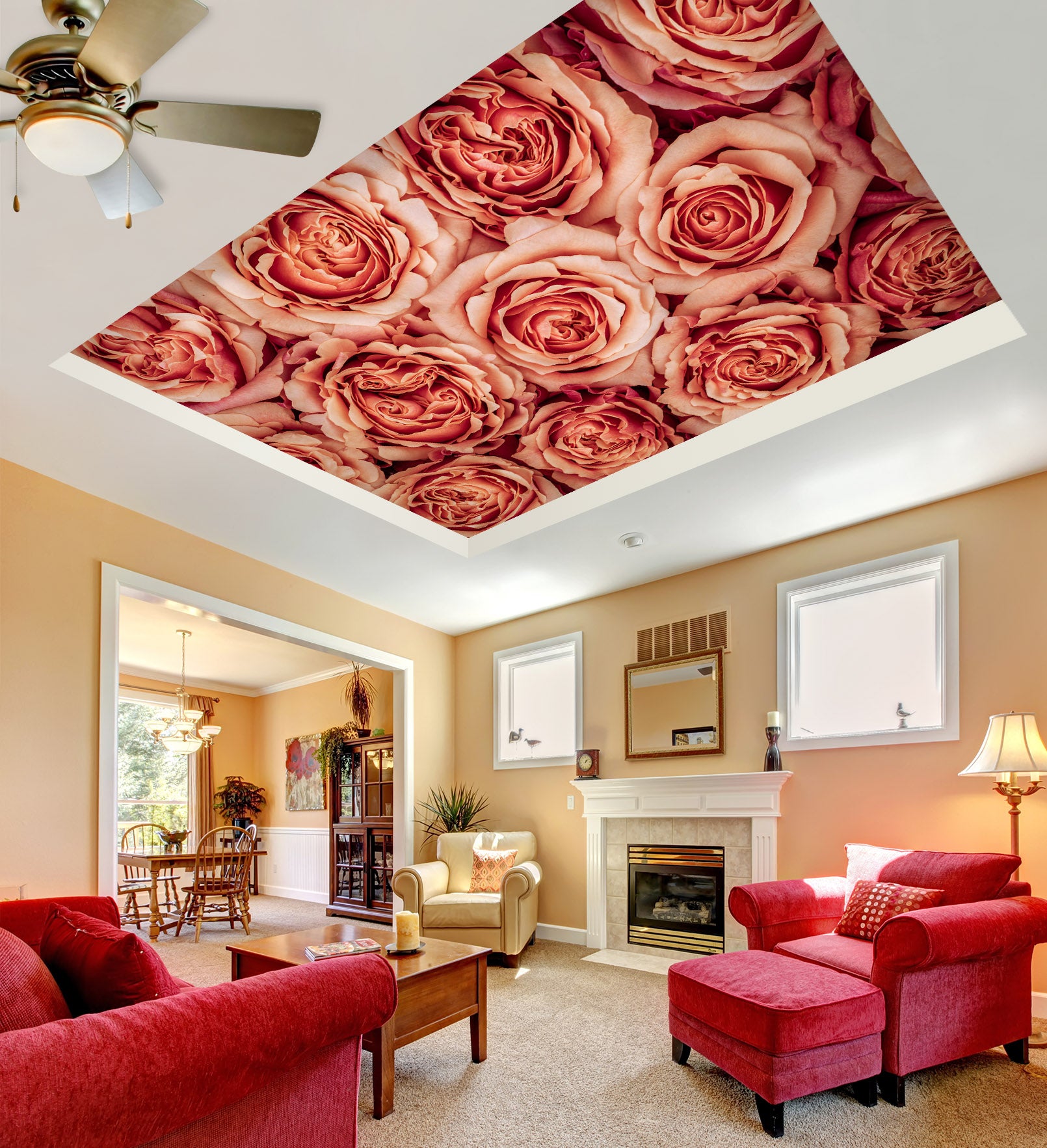 3D Bright Red Rose 2557 Assaf Frank Ceiling Wallpaper Murals