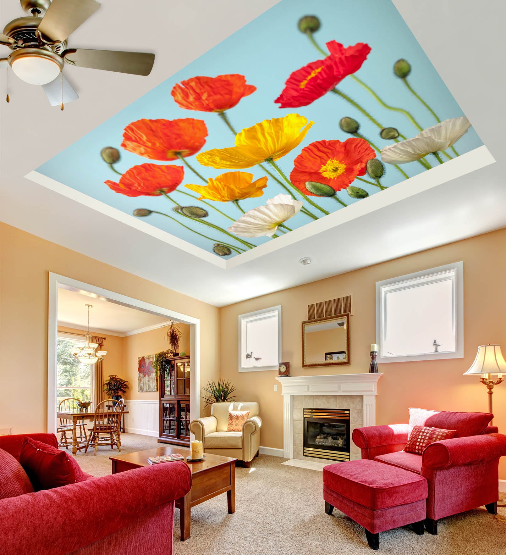 3D Red Yellow Poppy 2562 Assaf Frank Ceiling Wallpaper Murals