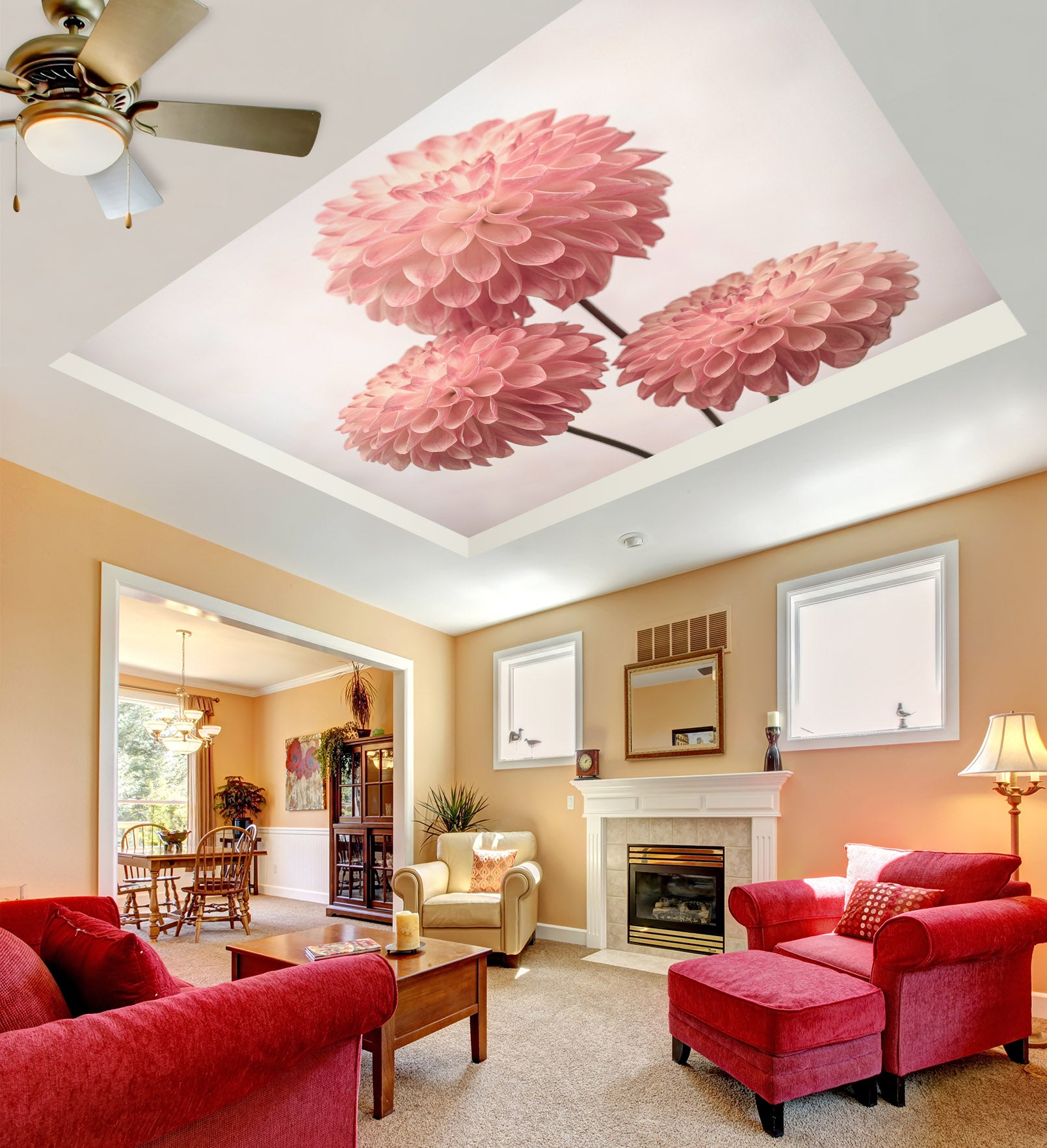 3D Red Chrysanthemum 2582 Assaf Frank Ceiling Wallpaper Murals