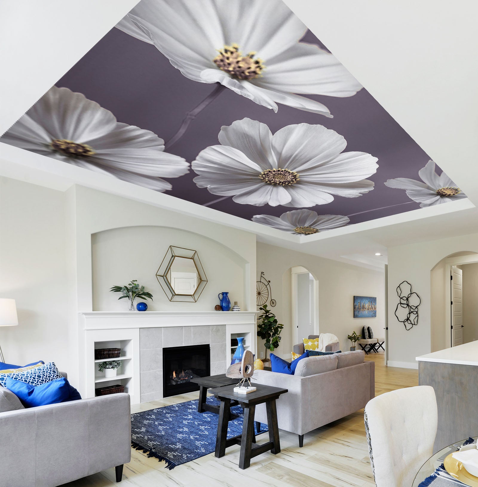3D Grey White Flower 2563 Assaf Frank Ceiling Wallpaper Murals