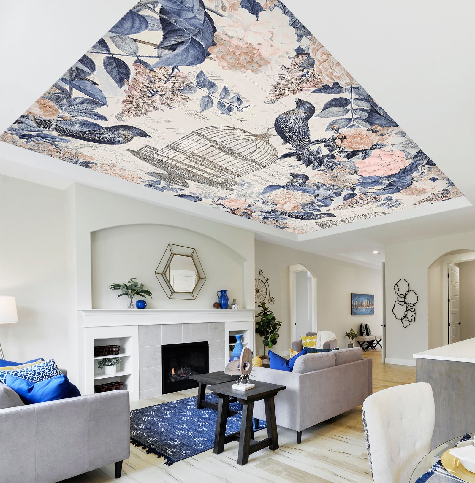 3D Blue Bird Flower 965 Andrea Haase Ceiling Wallpaper Murals