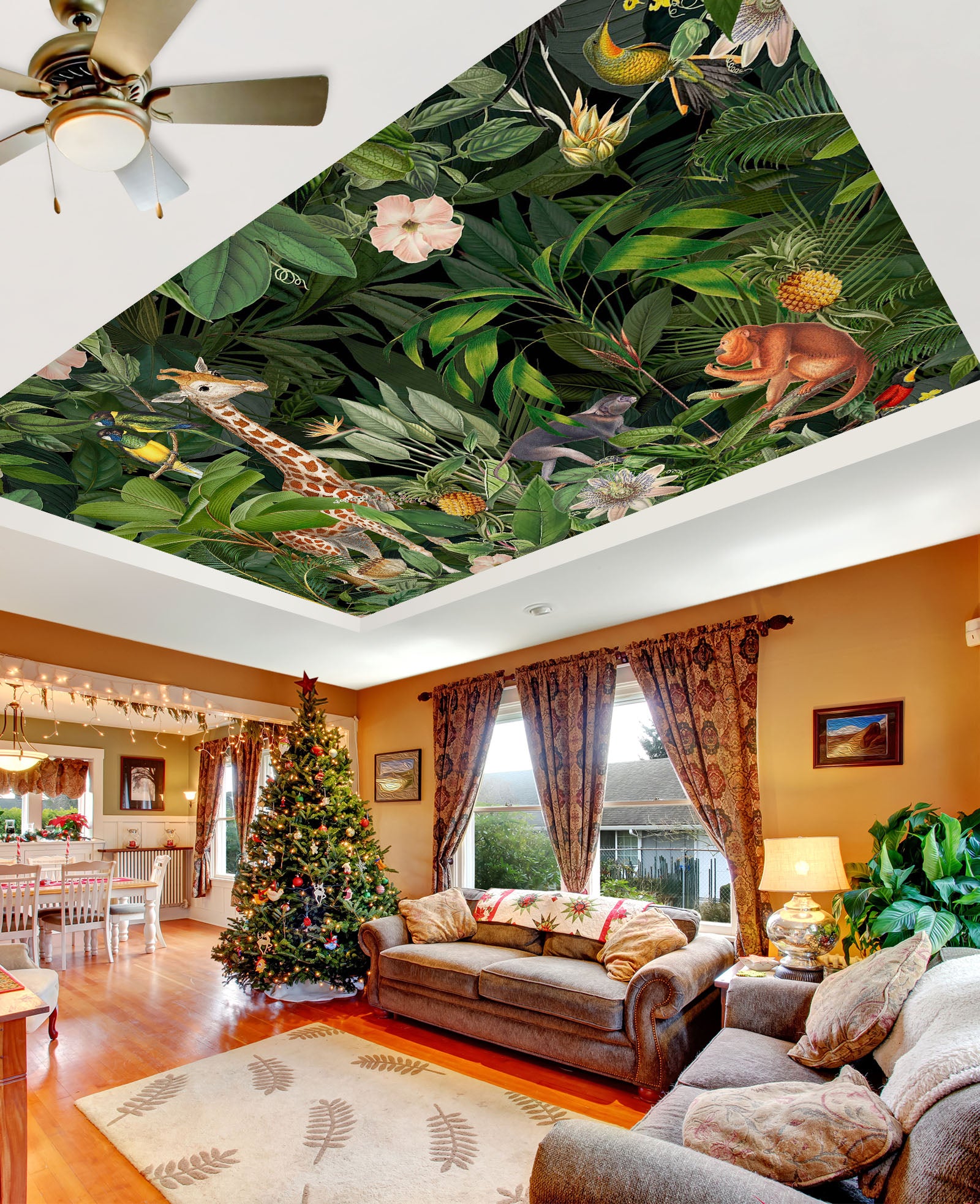3D Green Leaves Giraffe 5267 Andrea Haase Ceiling Wallpaper Murals