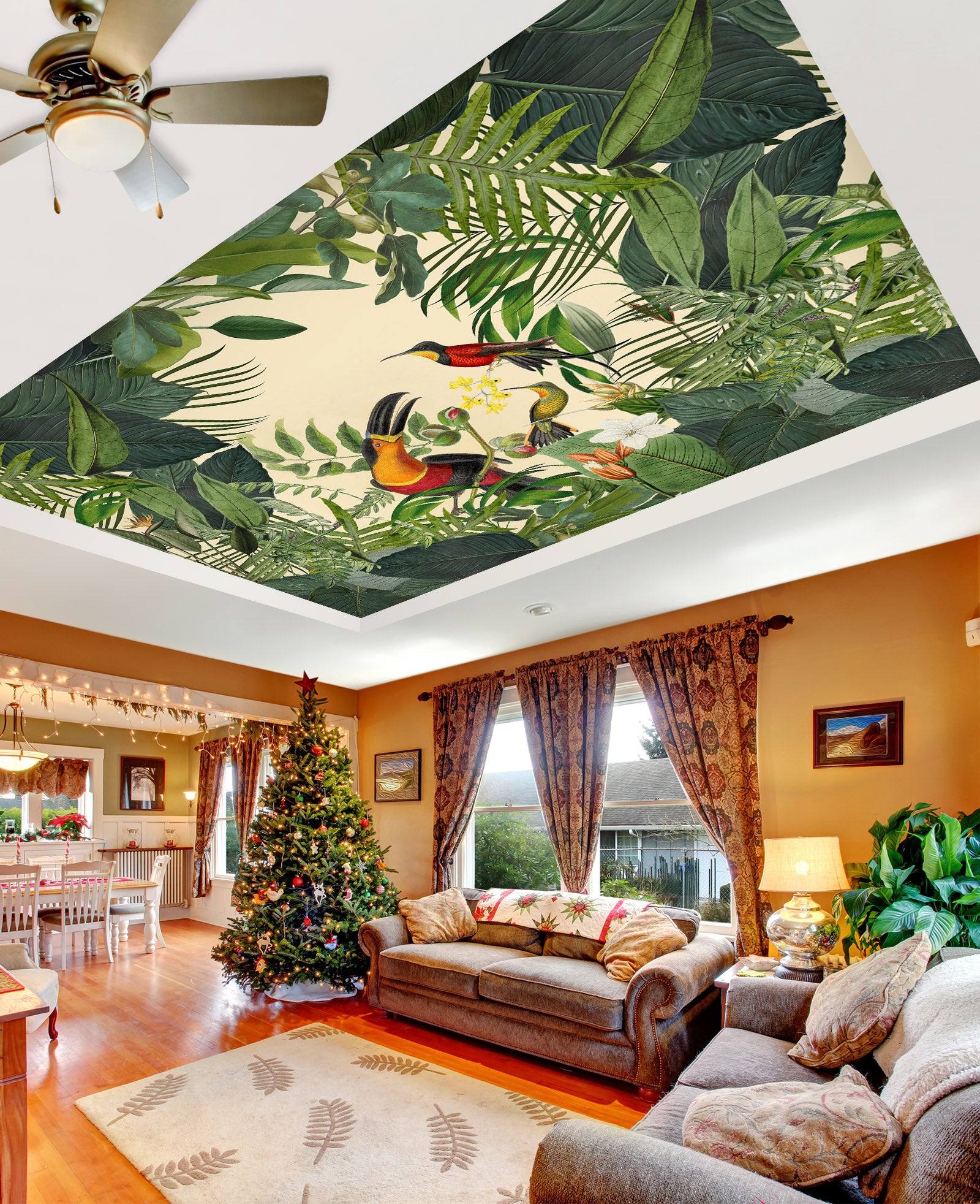 3D Green Leaf Bird 966 Andrea Haase Ceiling Wallpaper Murals