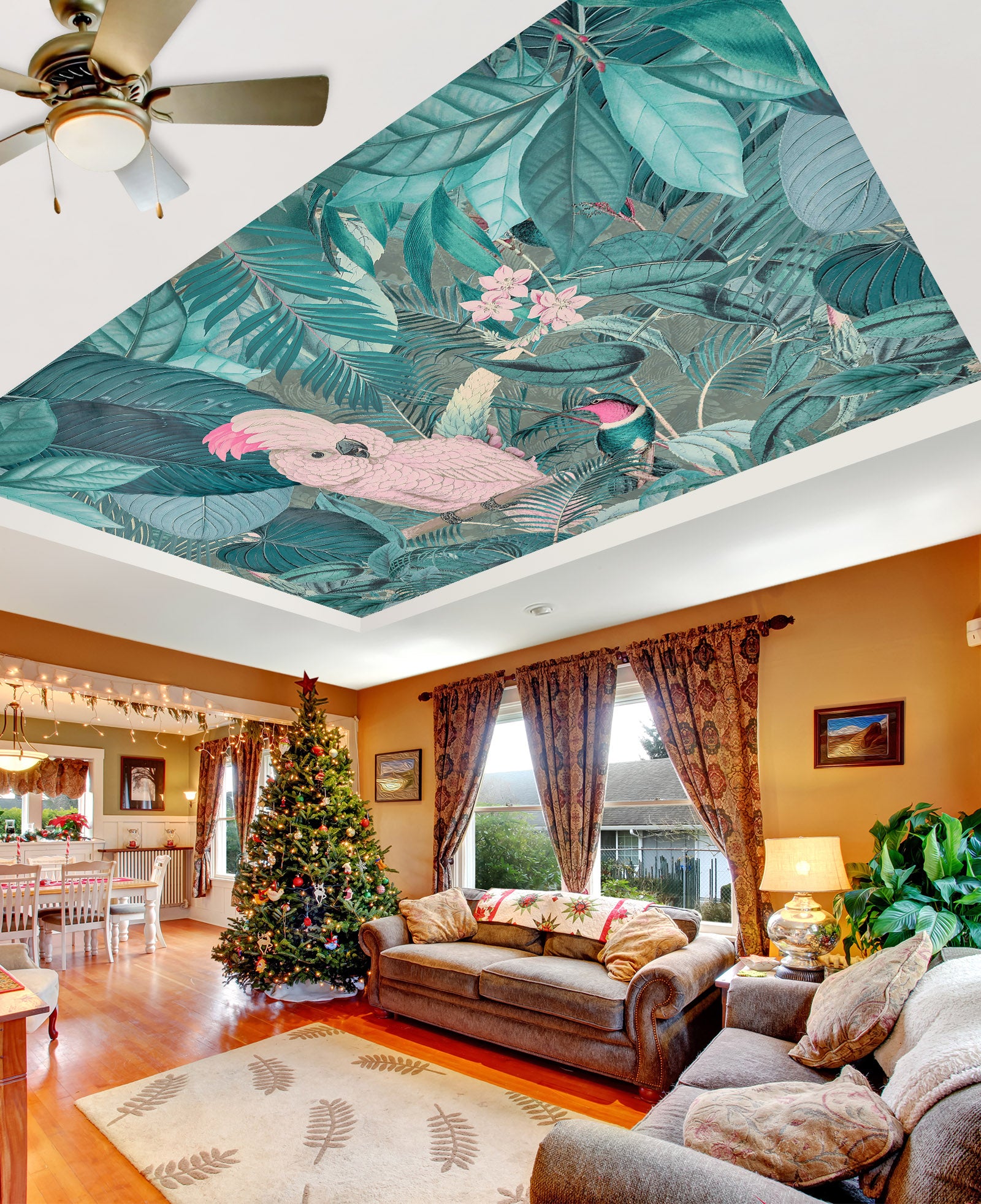 3D Blue Leaf Parrot 5257 Andrea Haase Ceiling Wallpaper Murals