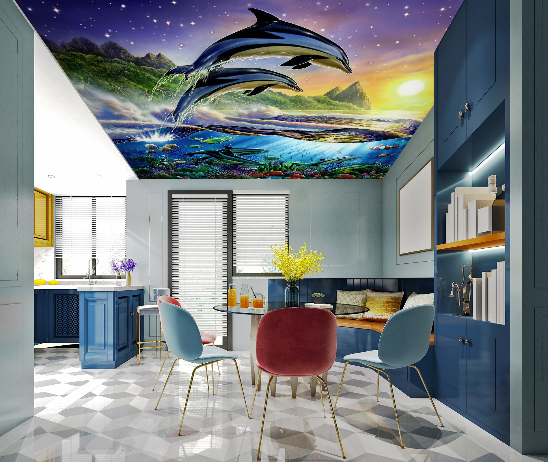 3D Hand Painted Dolphin 406 Adrian Chesterman Ceiling Wallpaper Murals