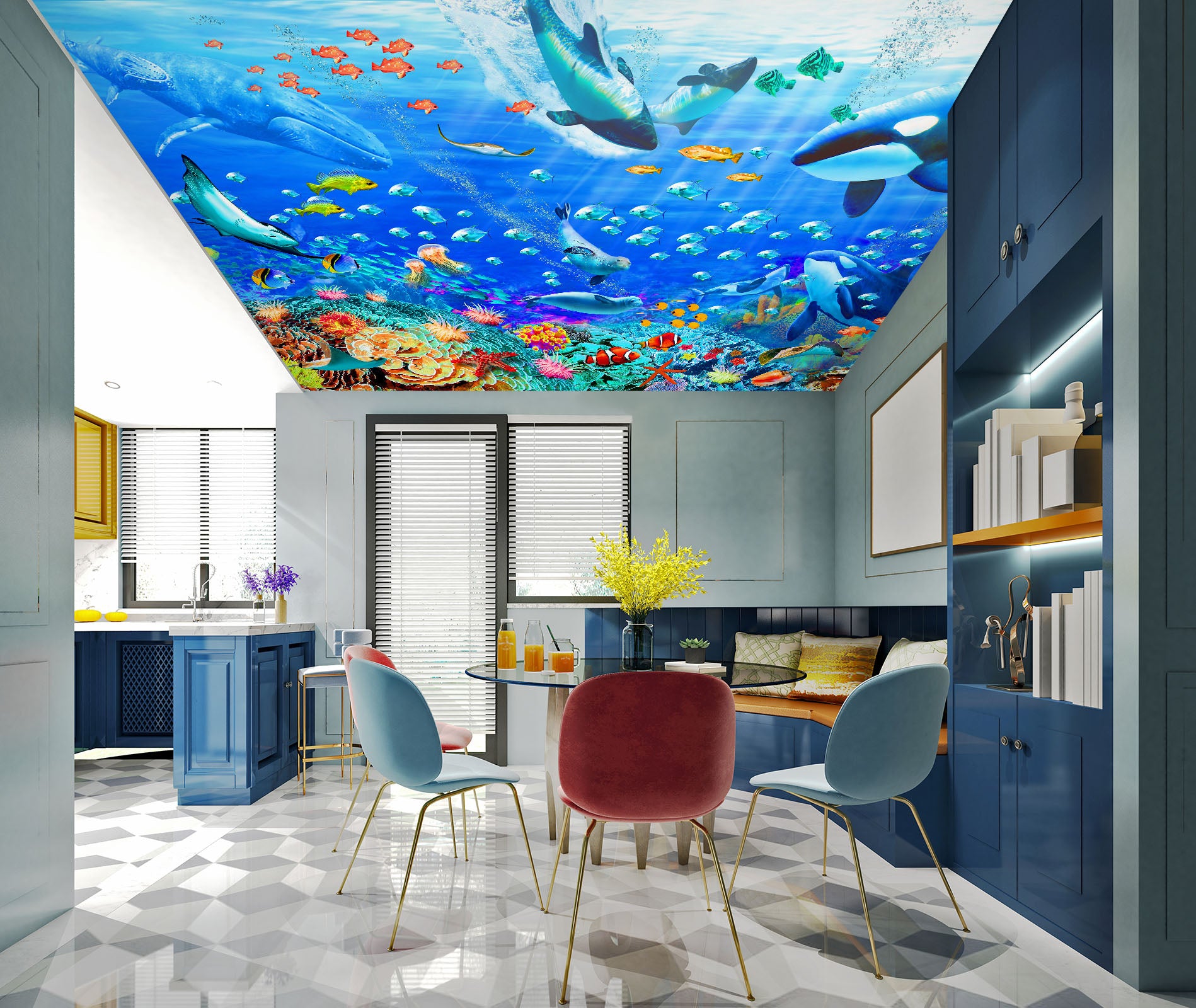 3D Seabed Fish Coral 1003 Adrian Chesterman Ceiling Wallpaper Murals