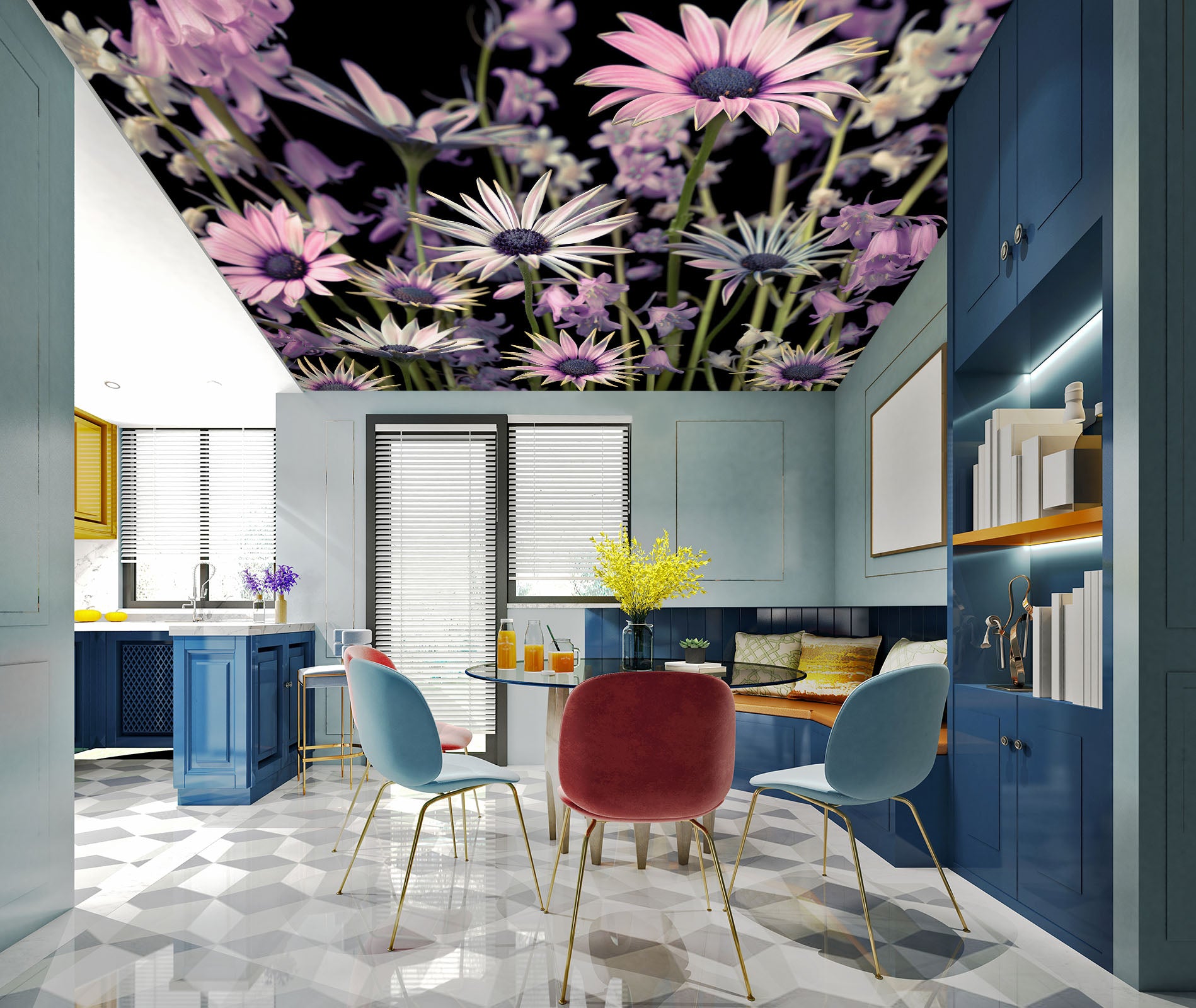 3D Purple Cute Flower 2560 Assaf Frank Ceiling Wallpaper Murals