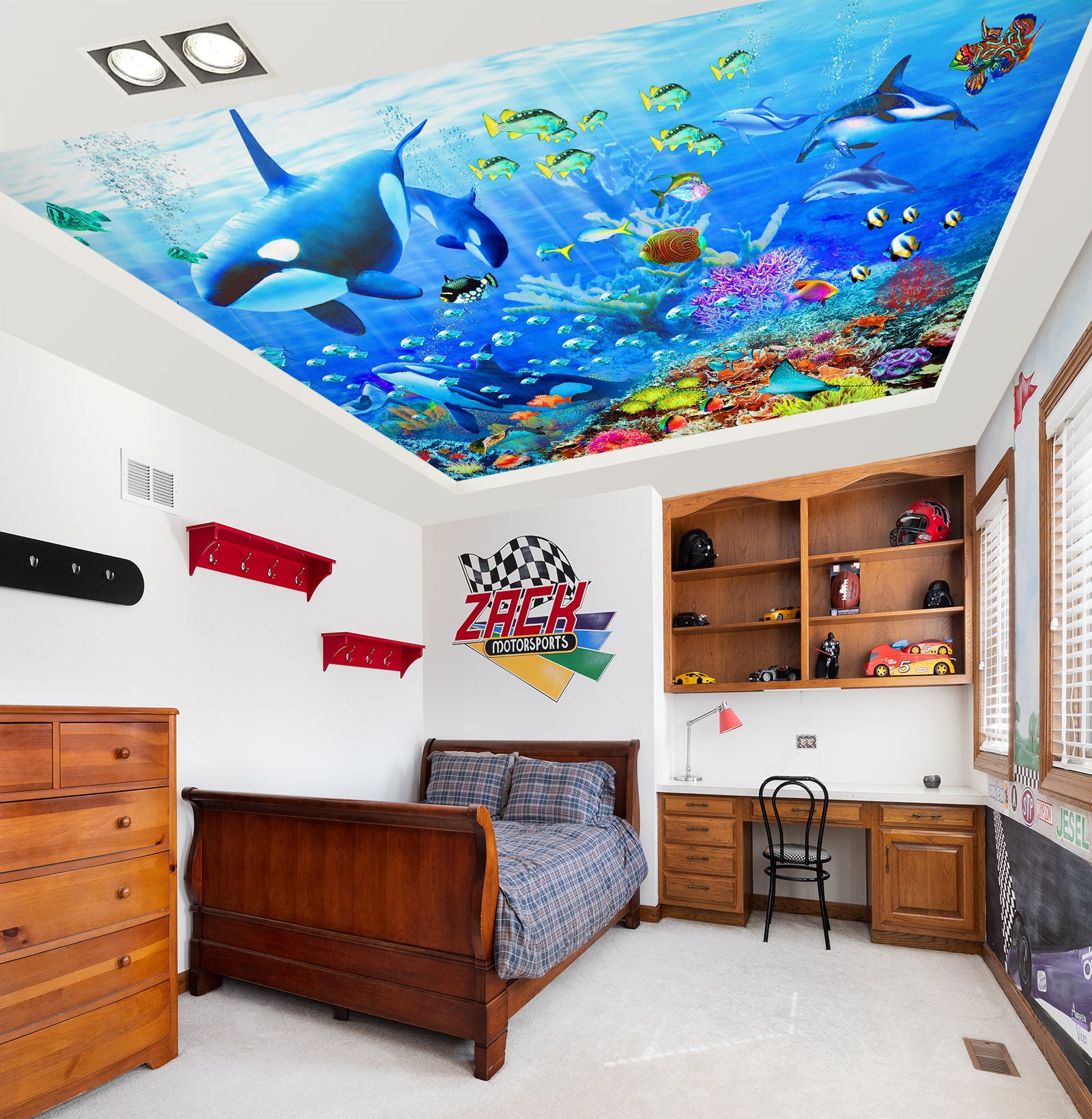 3D Blue Coral Fish 1004 Adrian Chesterman Ceiling Wallpaper Murals