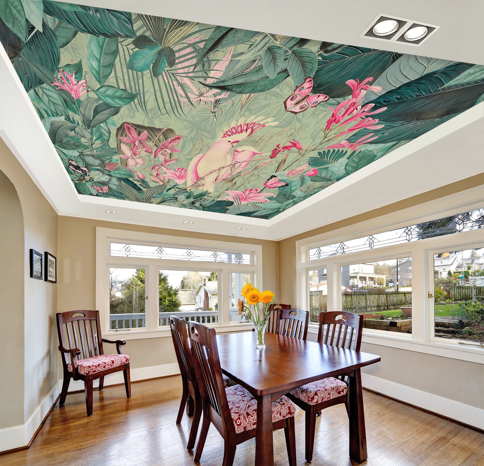 3D Pink Parrot Leaves 971 Andrea Haase Ceiling Wallpaper Murals