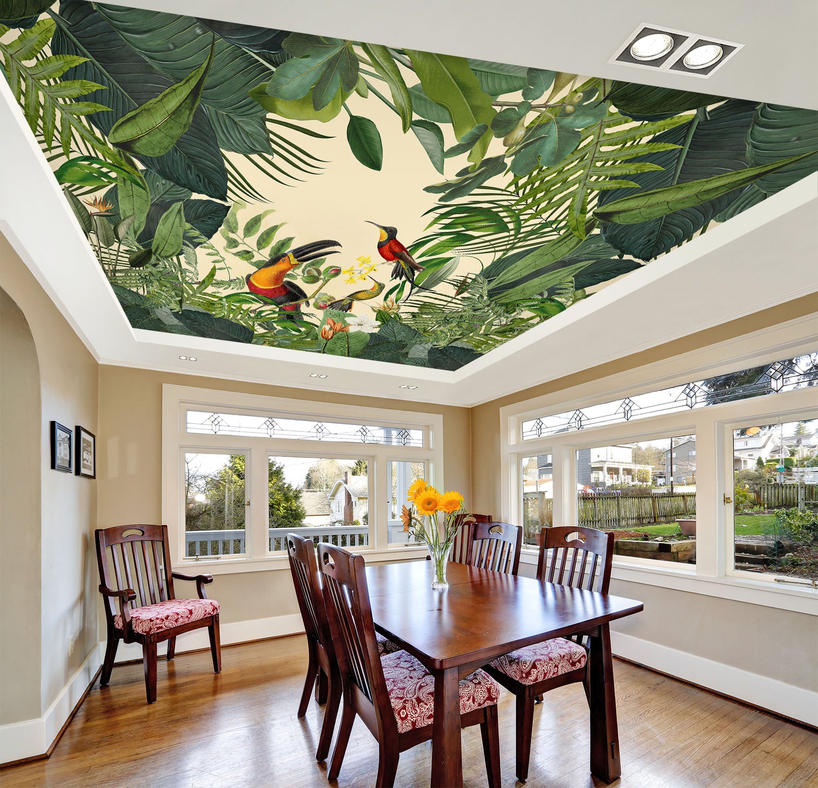 3D Green Leaf Bird 966 Andrea Haase Ceiling Wallpaper Murals