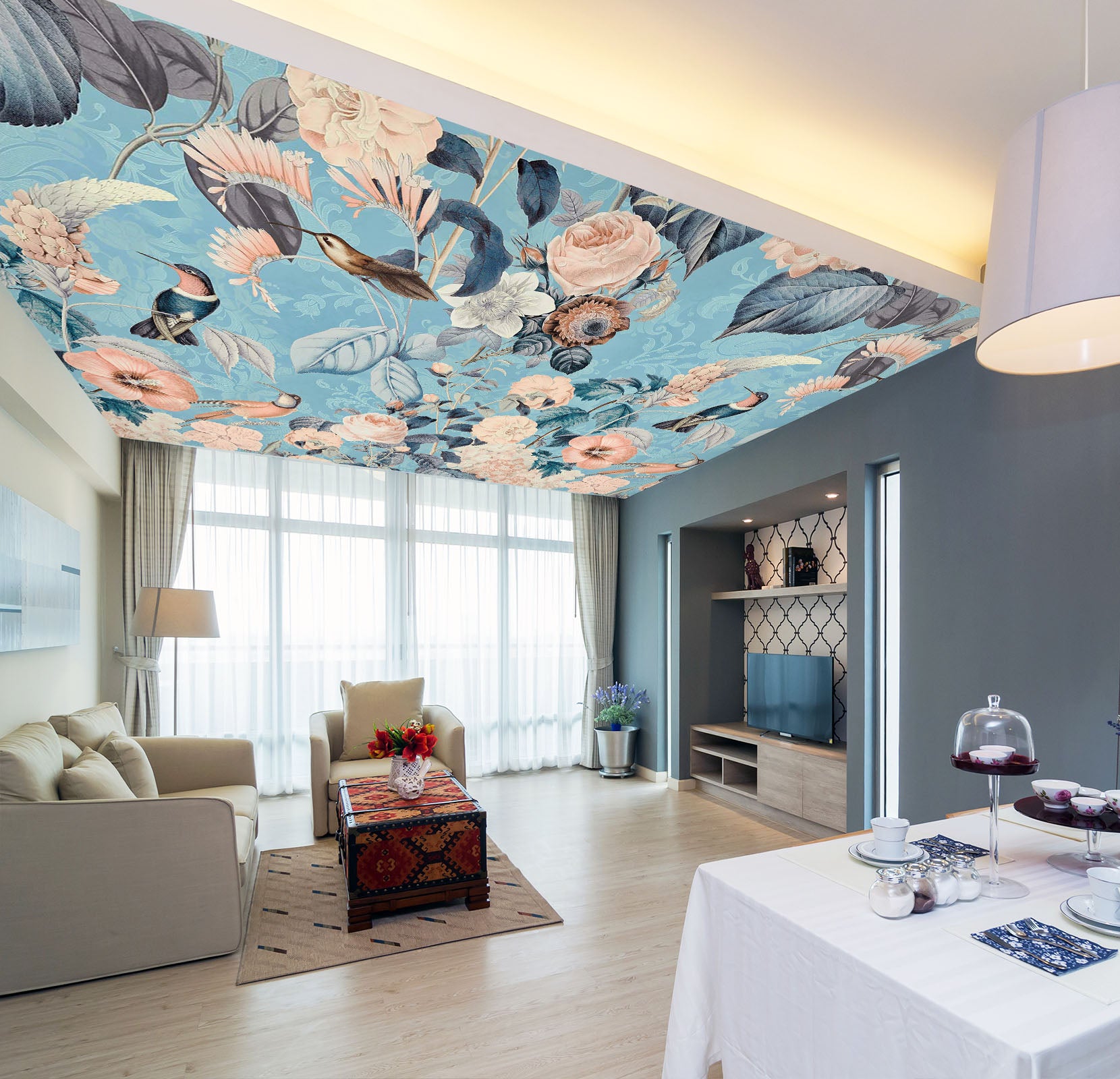 3D Pink Flower Bird 5253 Andrea Haase Ceiling Wallpaper Murals