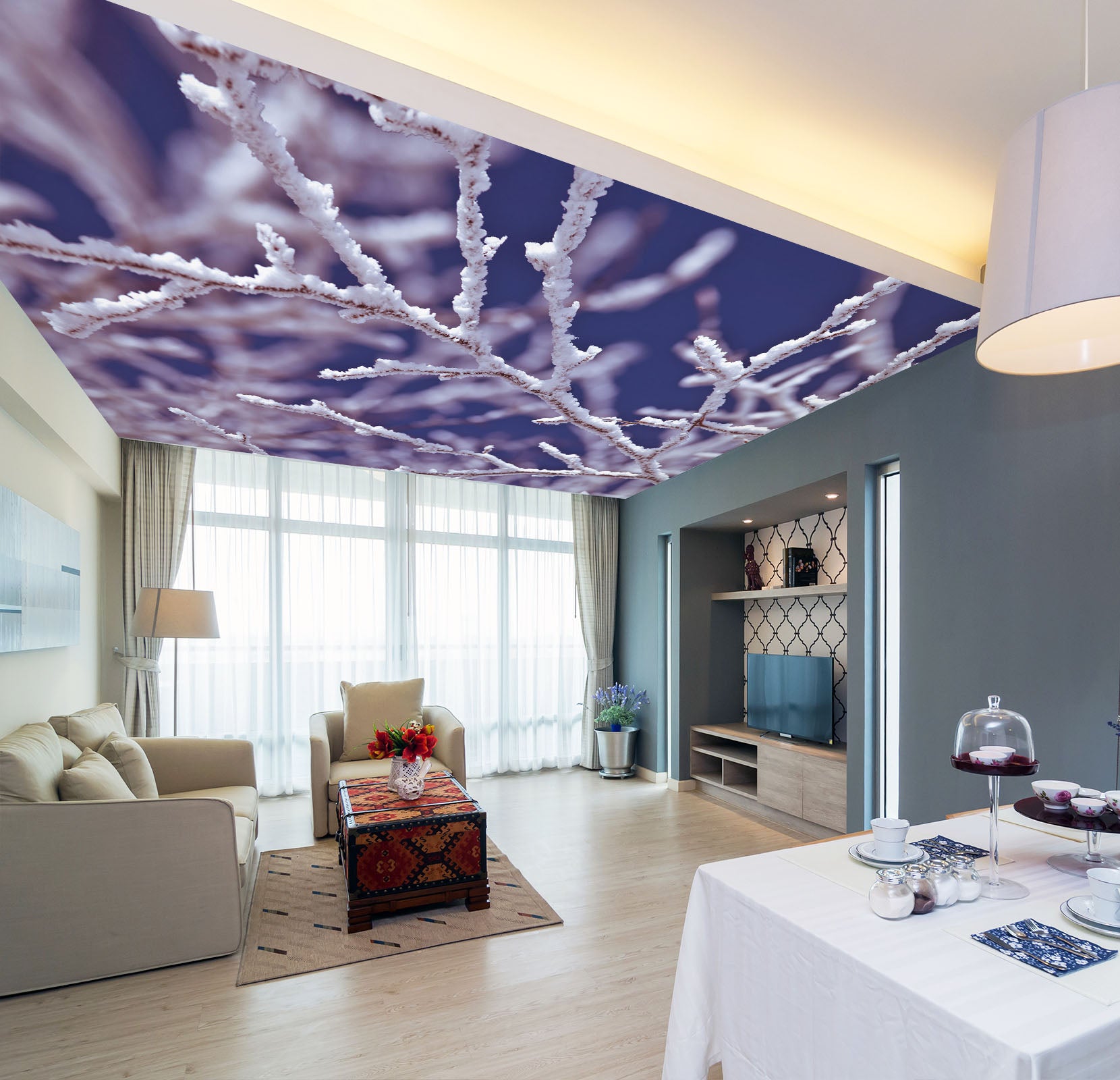 3D Winter Snow Branches 2555 Assaf Frank Ceiling Wallpaper Murals