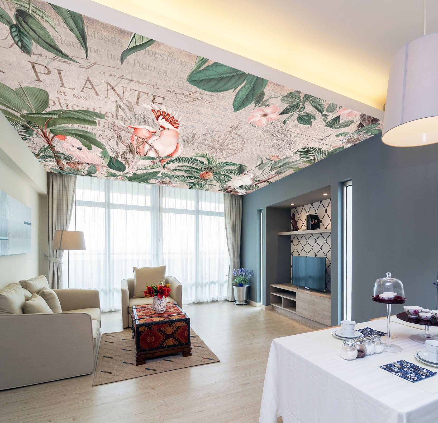 3D Pink Parrot Tree 5272 Andrea Haase Ceiling Wallpaper Murals