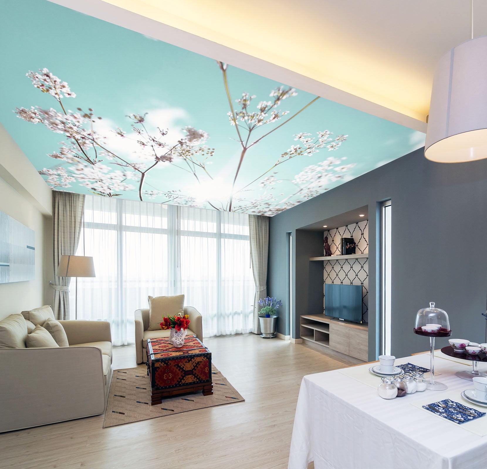 3D Sunshine White Flower 2573 Assaf Frank Ceiling Wallpaper Murals