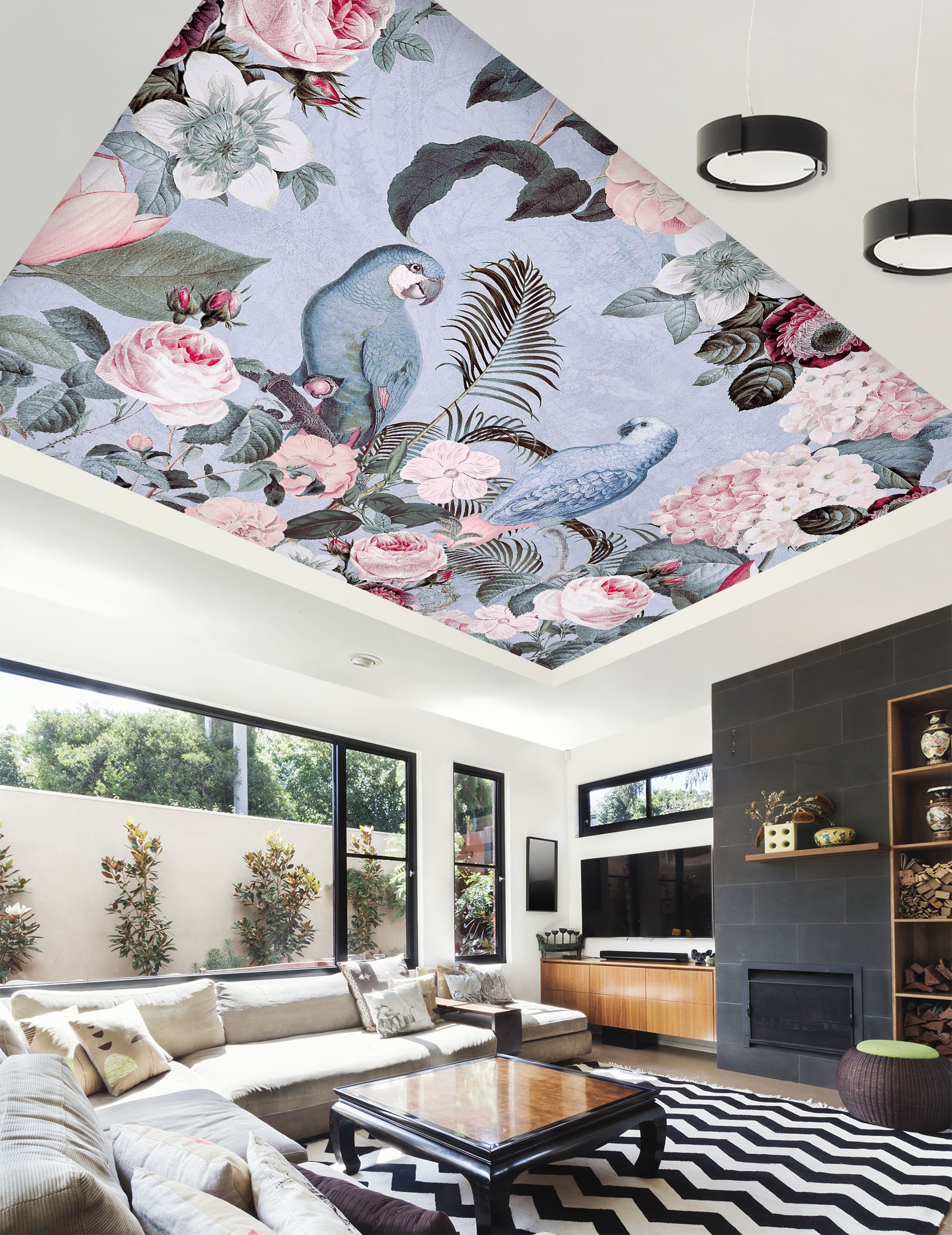 3D Parrot Flower 5259 Andrea Haase Ceiling Wallpaper Murals