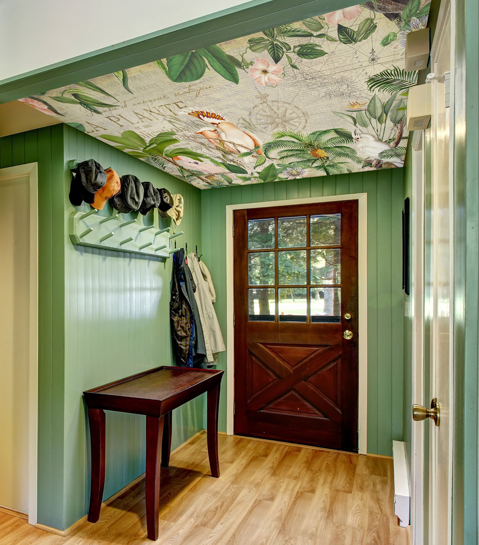 3D Green Leaf Parrot 5275 Andrea Haase Ceiling Wallpaper Murals