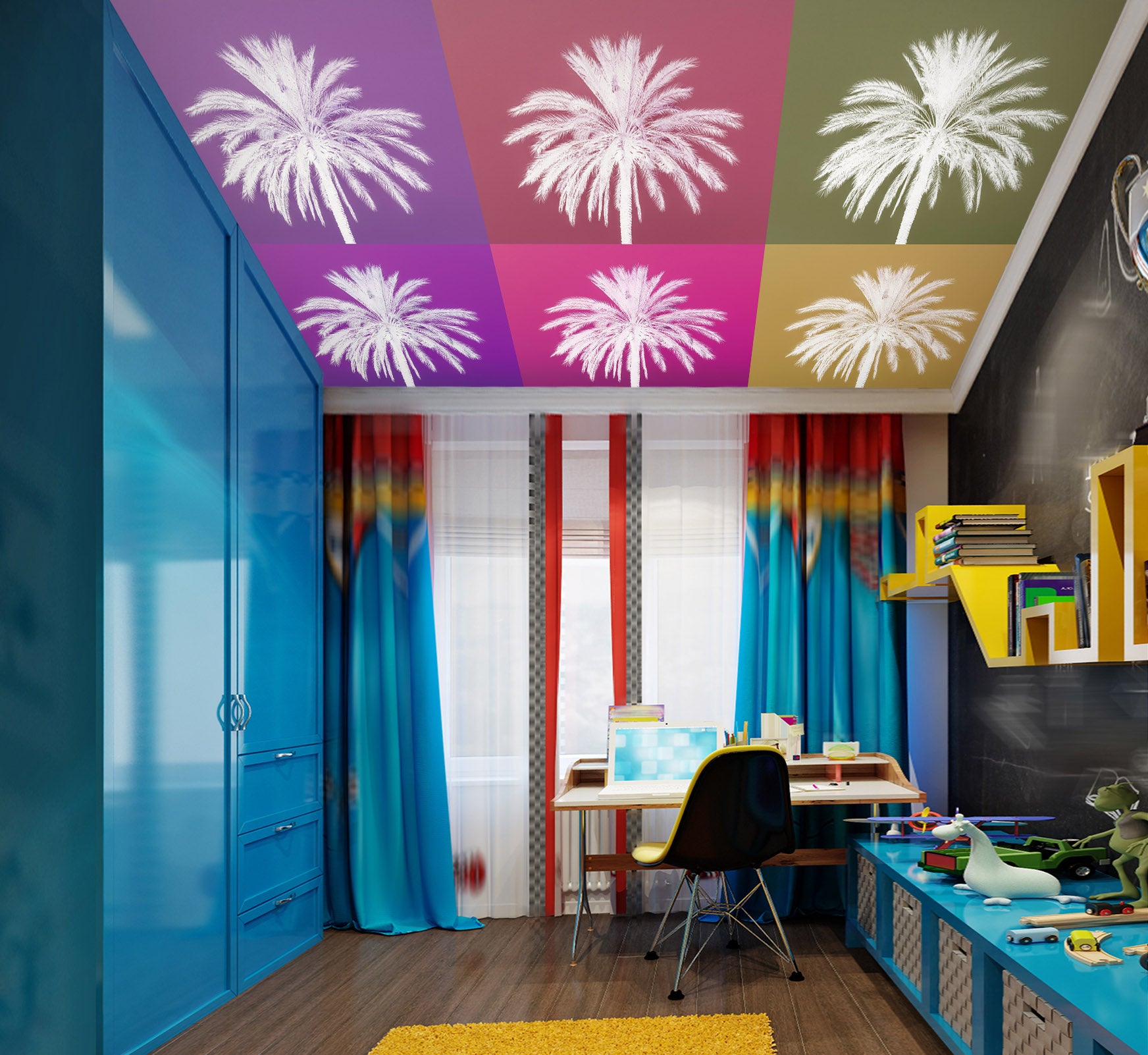 3D Color Coconut Tree 2592 Assaf Frank Ceiling Wallpaper Murals