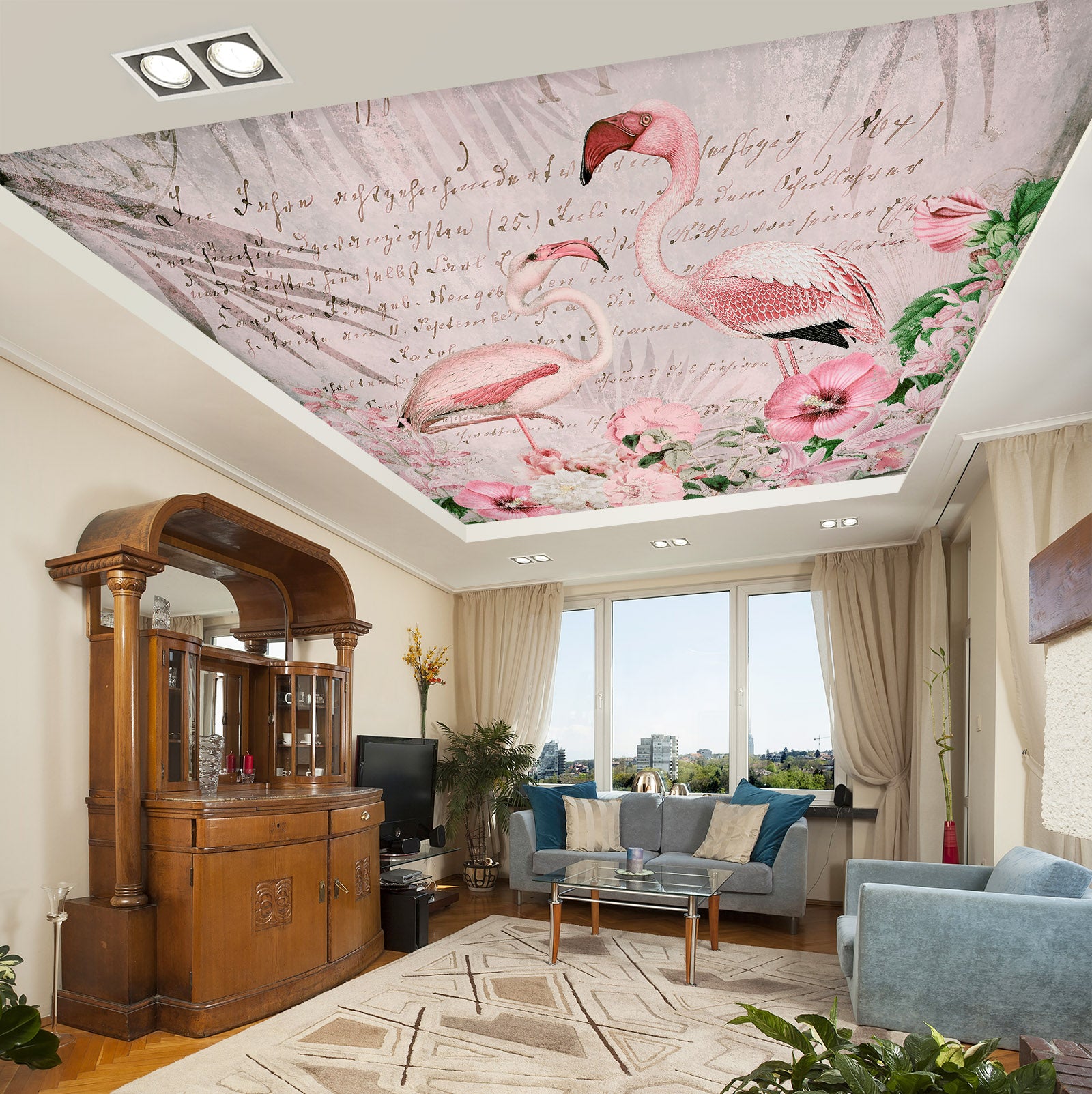 3D Pink Flamingo 974 Andrea Haase Ceiling Wallpaper Murals