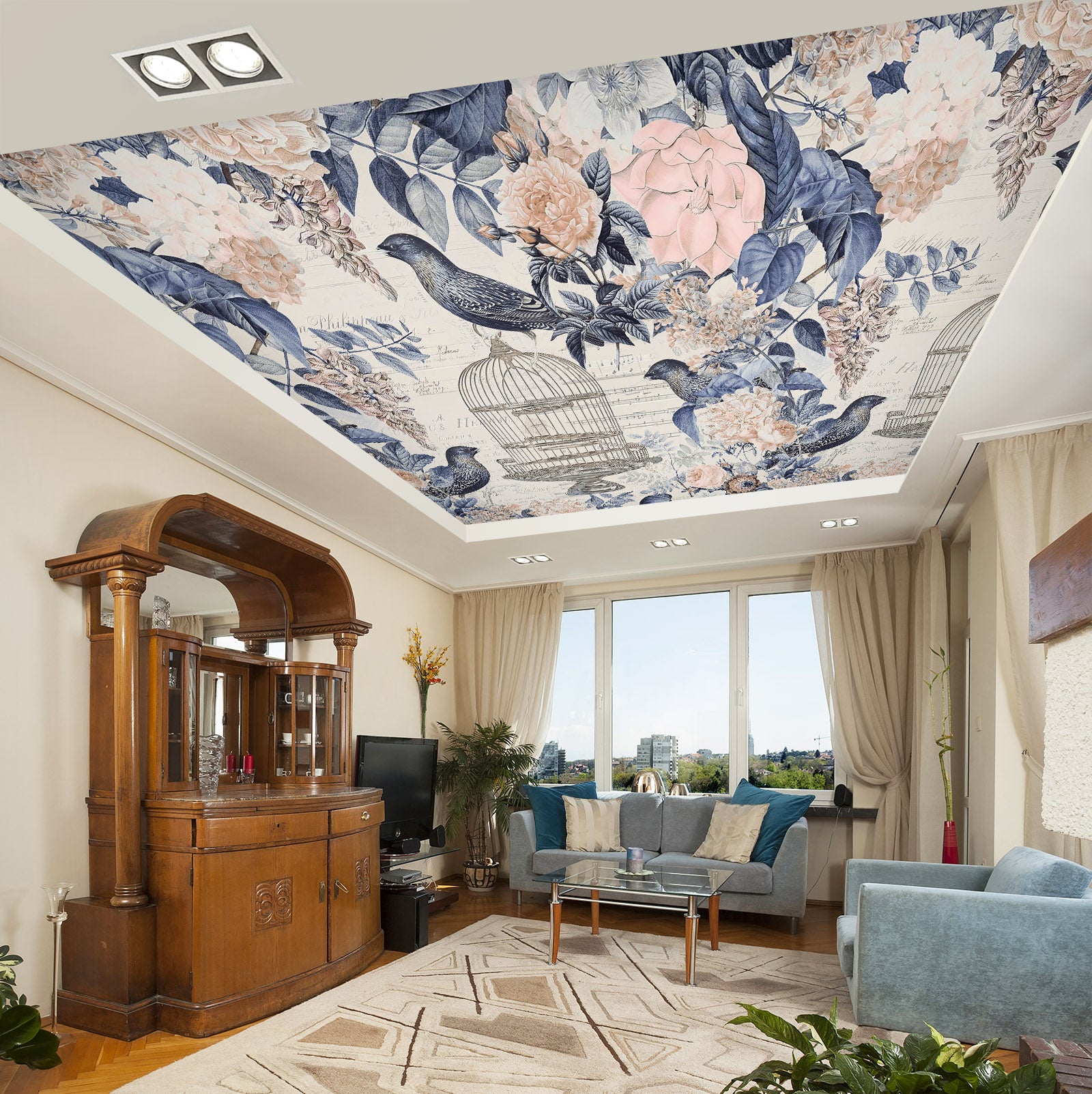 3D Blue Bird Flower 965 Andrea Haase Ceiling Wallpaper Murals
