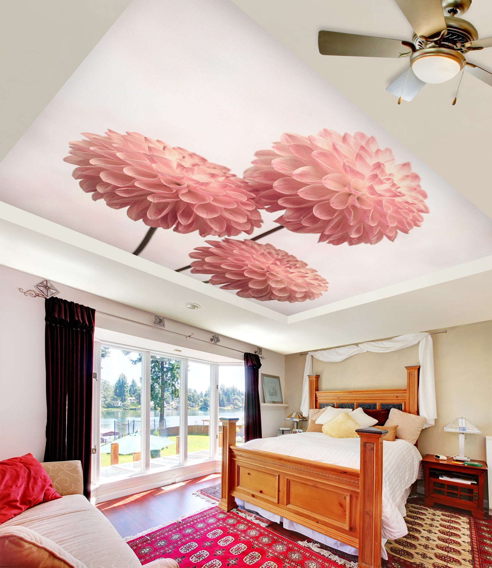 3D Red Chrysanthemum 2582 Assaf Frank Ceiling Wallpaper Murals