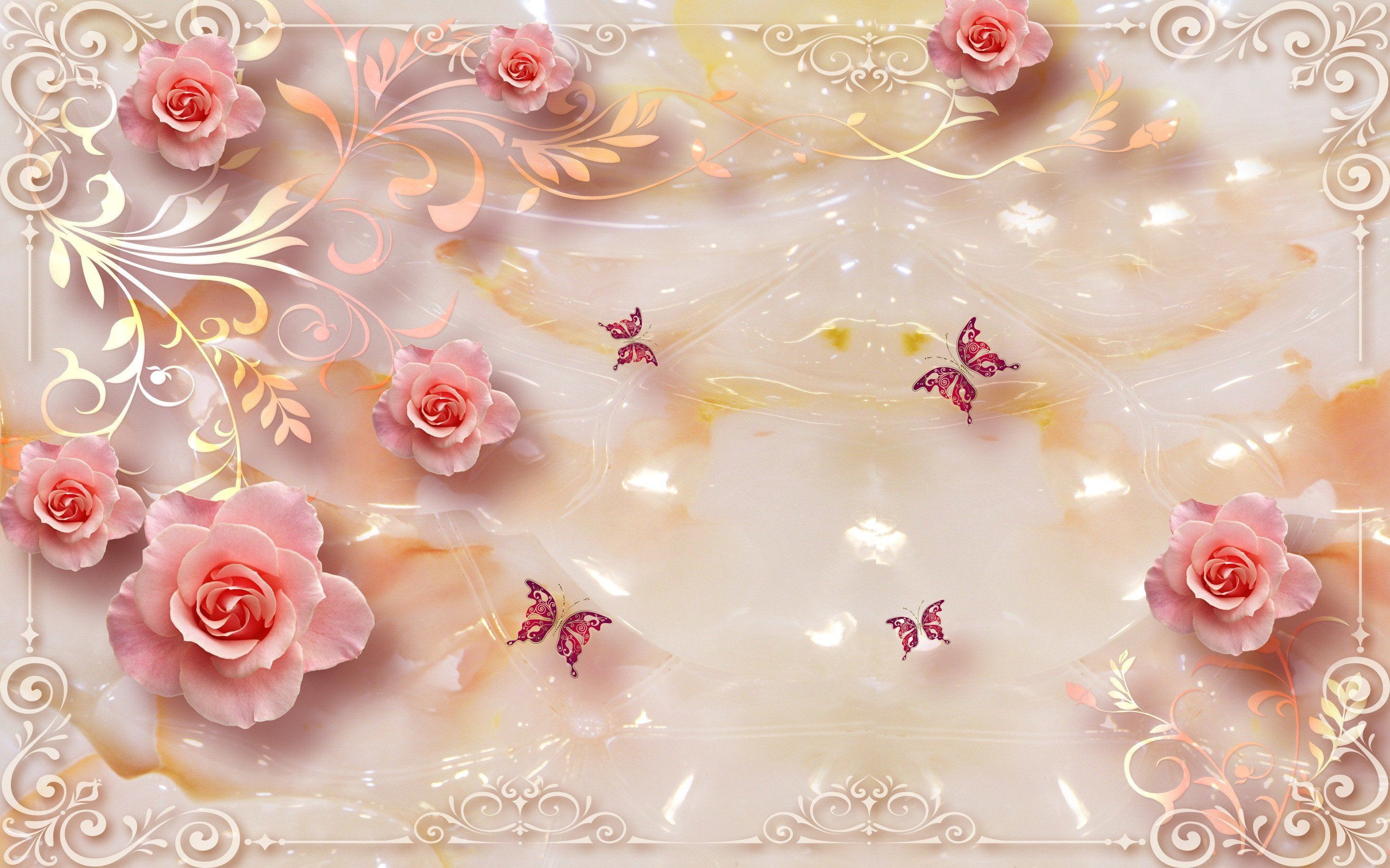 3D Flowers And Butterflies Kitchen Mat Floor Mural Wallpaper AJ Wallpaper 