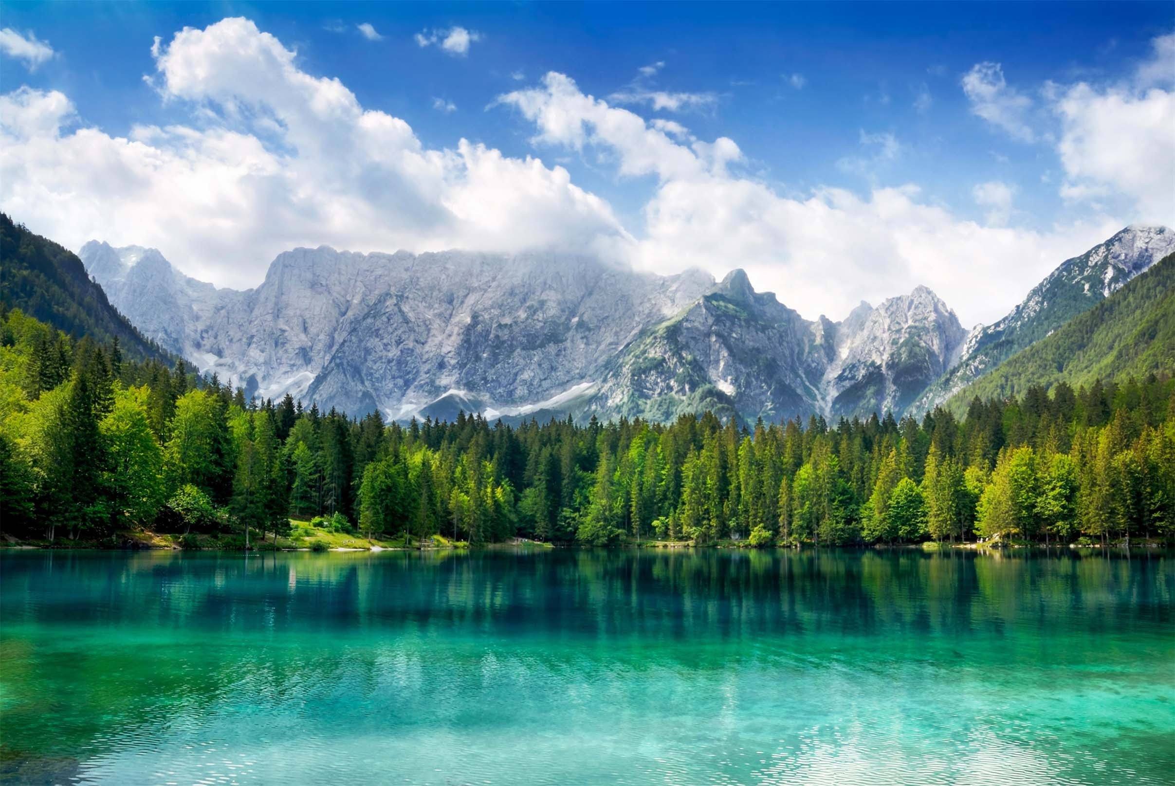 3D Mountain Forest Lake Kitchen Mat Floor Mural Wallpaper AJ Wallpaper 