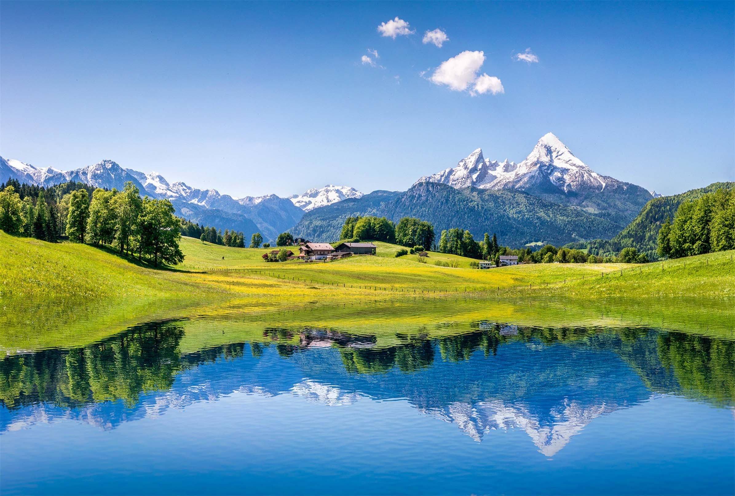 3D Alpine Lakeside Cottages Kitchen Mat Floor Mural Wallpaper AJ Wallpaper 