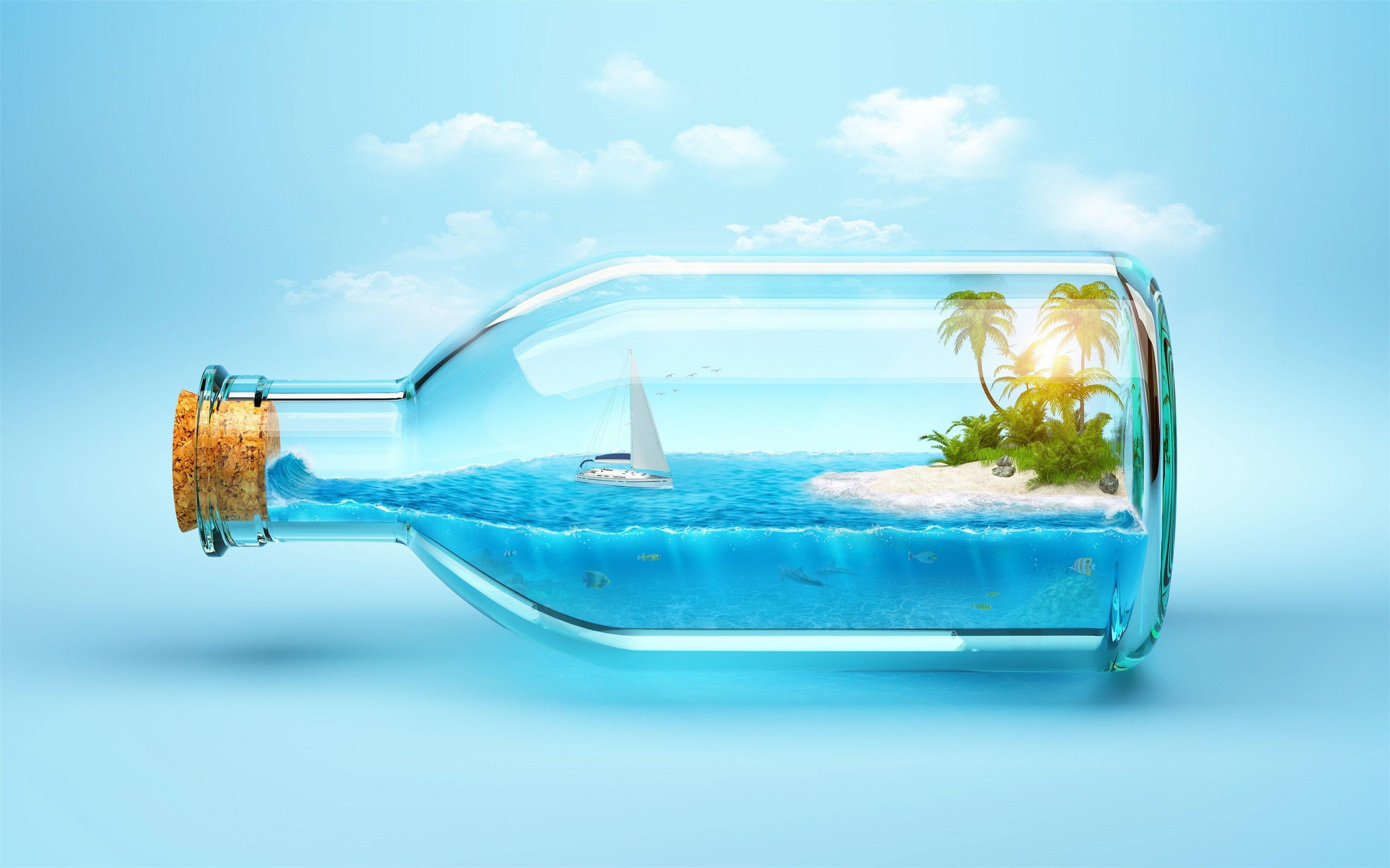 3D Bottle Sea Scenery 100 Kitchen Mat Floor Mural Wallpaper AJ Wallpaper 