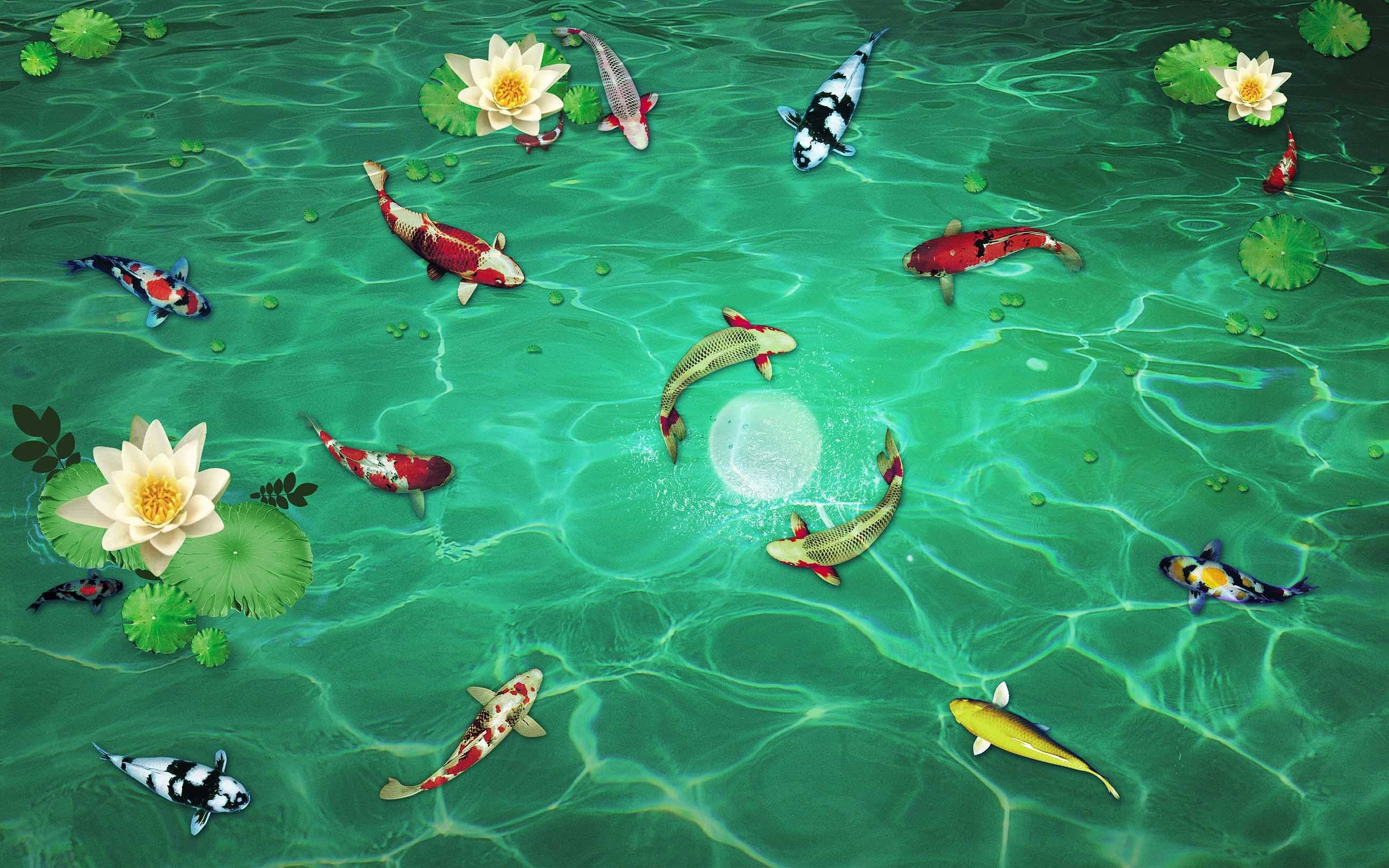 3D Fish Pond Moon Kitchen Mat Floor Mural Wallpaper AJ Wallpaper 