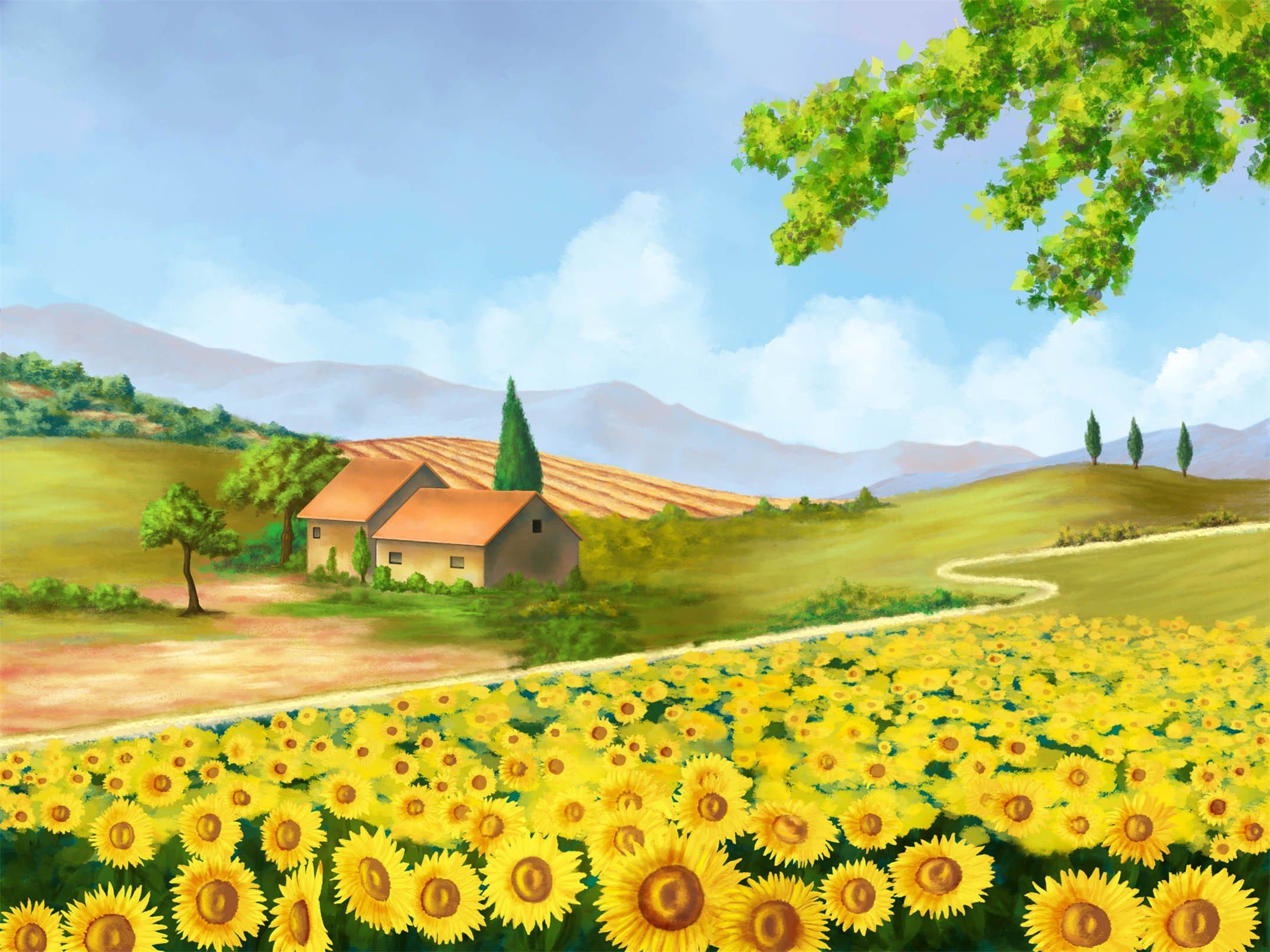 3D Cottages Sunflowes 671 Kitchen Mat Floor Mural Wallpaper AJ Wallpaper 