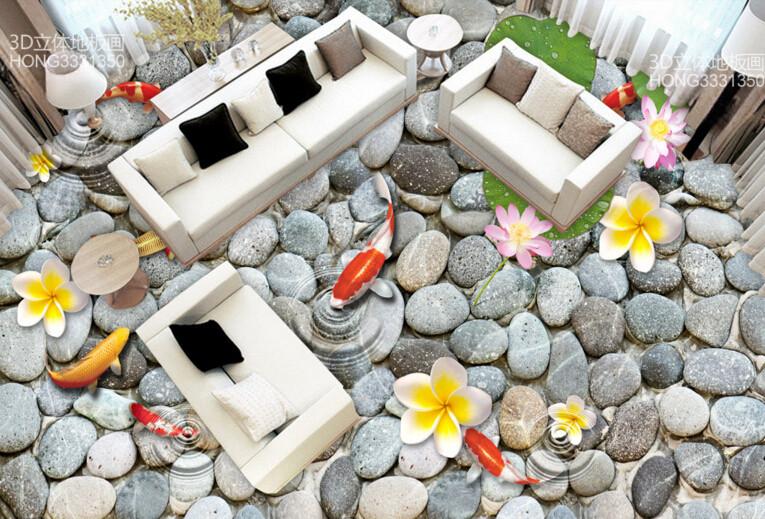3D Flowers And Pebbles Floor Mural Wallpaper AJ Wallpaper 2 