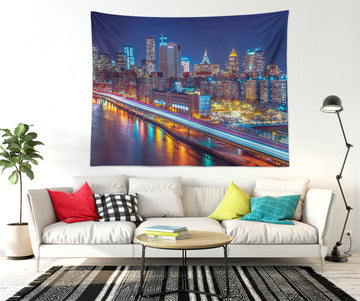 3D City Night View River 112170 Assaf Frank Tapestry Hanging Cloth Hang